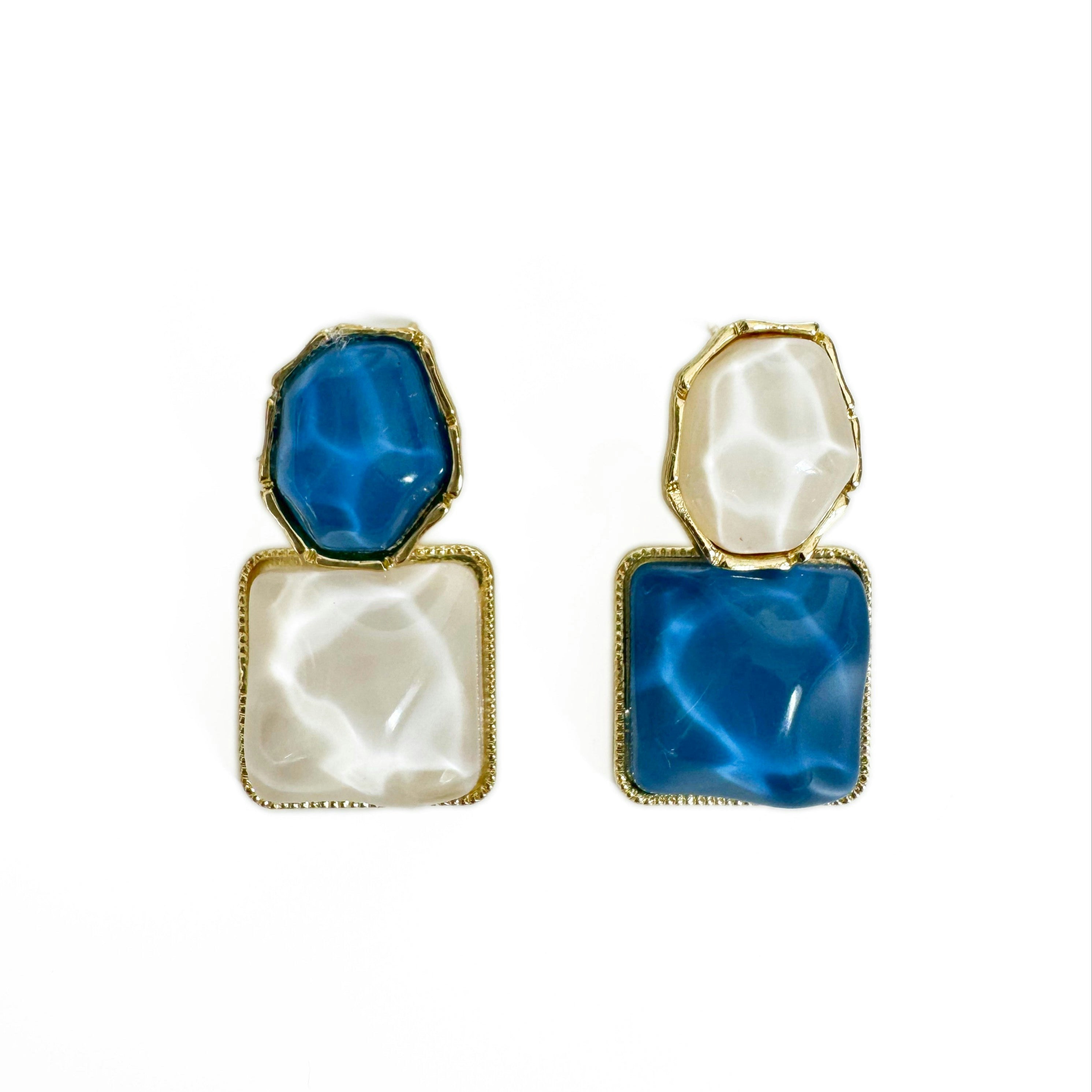 Luxe Tones Cobalt Sienna Mismatch Drop Statement Earrings