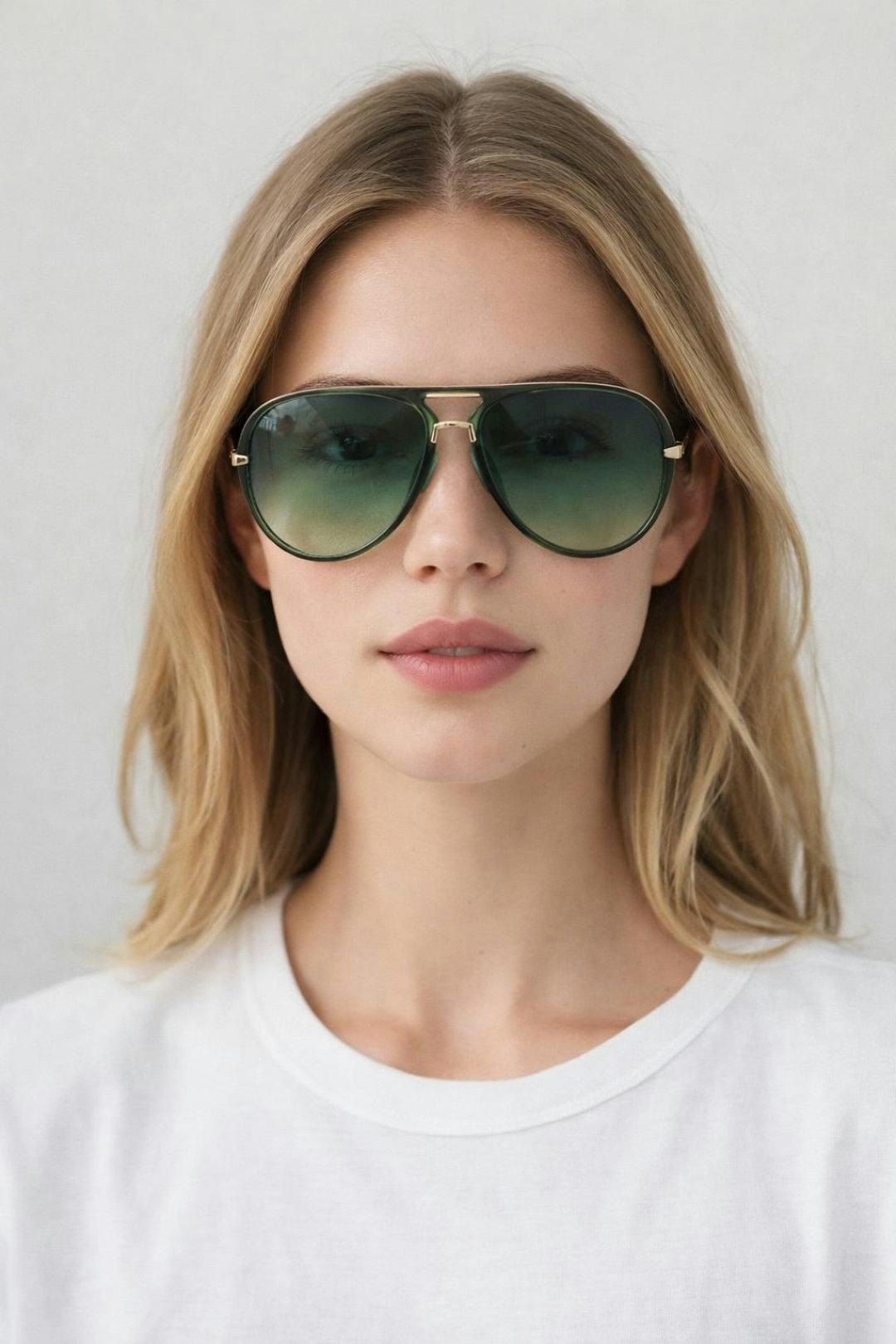 Svnx Green Bold Aviator Metal Arm Sunglasses In In - One Szie