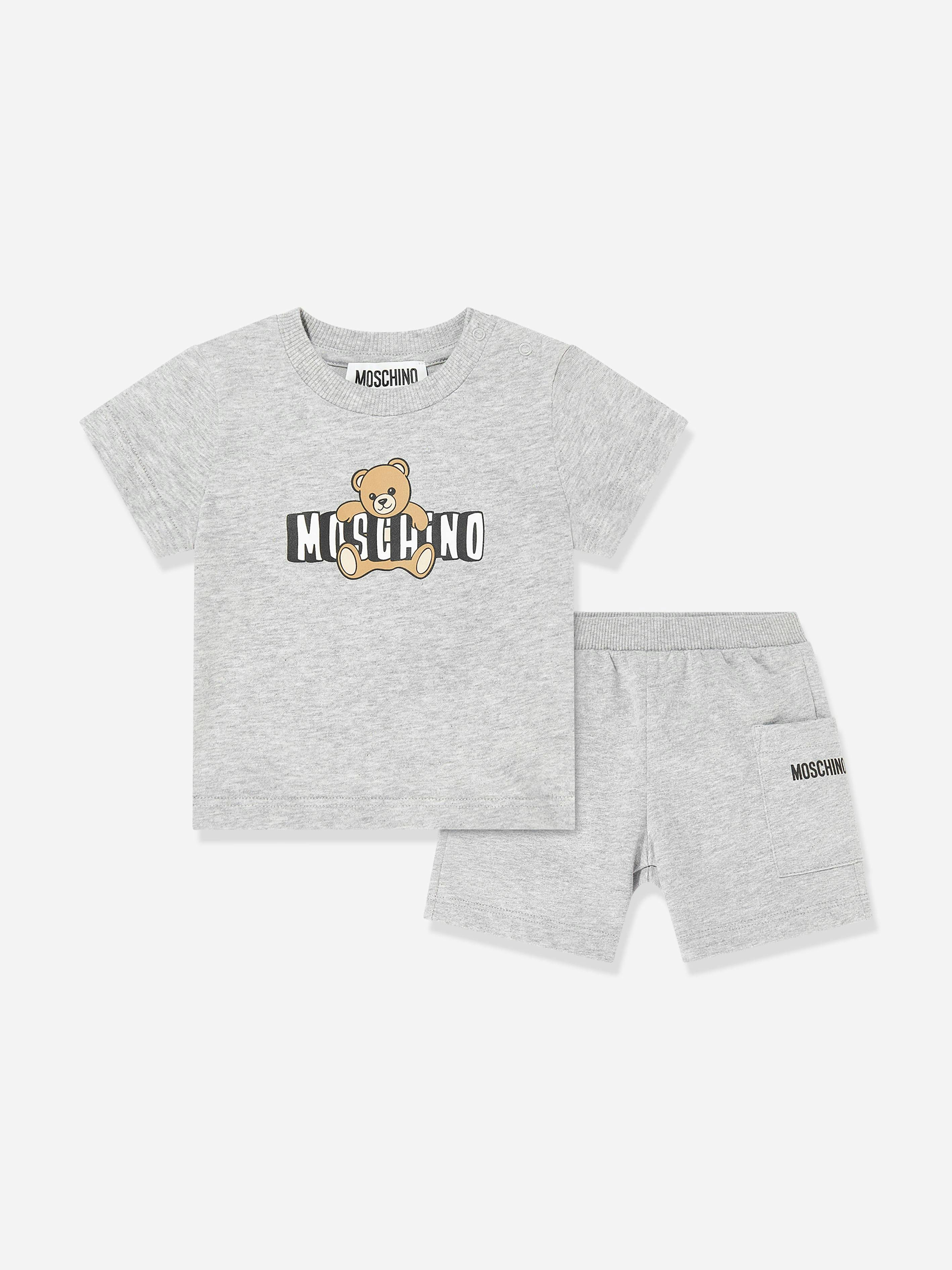 Moschino Kids Grey Moschino Baby Teddy Bear Logo Short Set In - 18 - 24 Mths