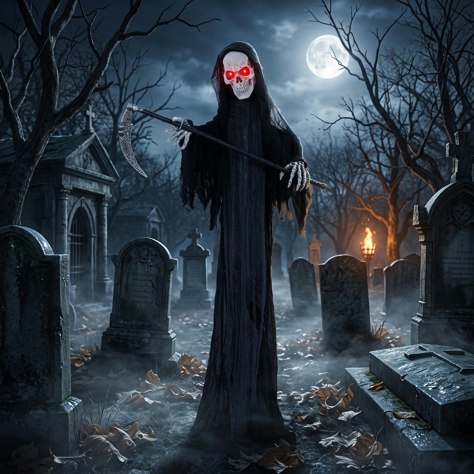 Rackhams Light/Red 72"/183Cm Life Size Animated Grim Reaper Halloween Decoration