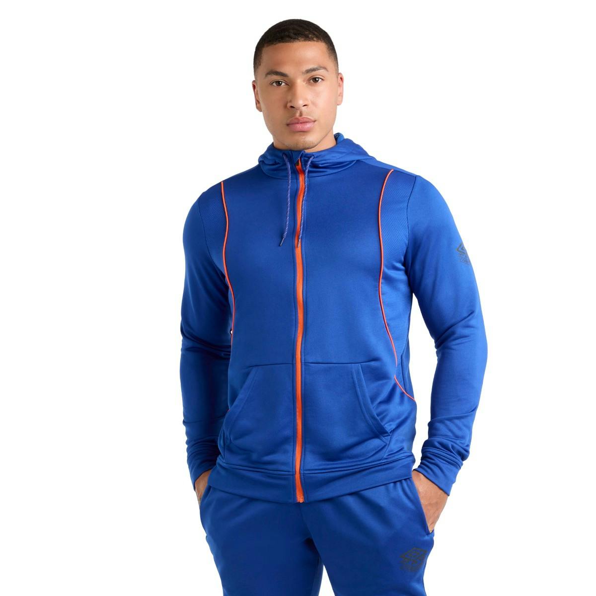 Umbro Men's Orange Pro Training Full Zip Hoodie - Deep Surf/Vermillion - Deep Surf/Vermillion - L - 100% Mixed