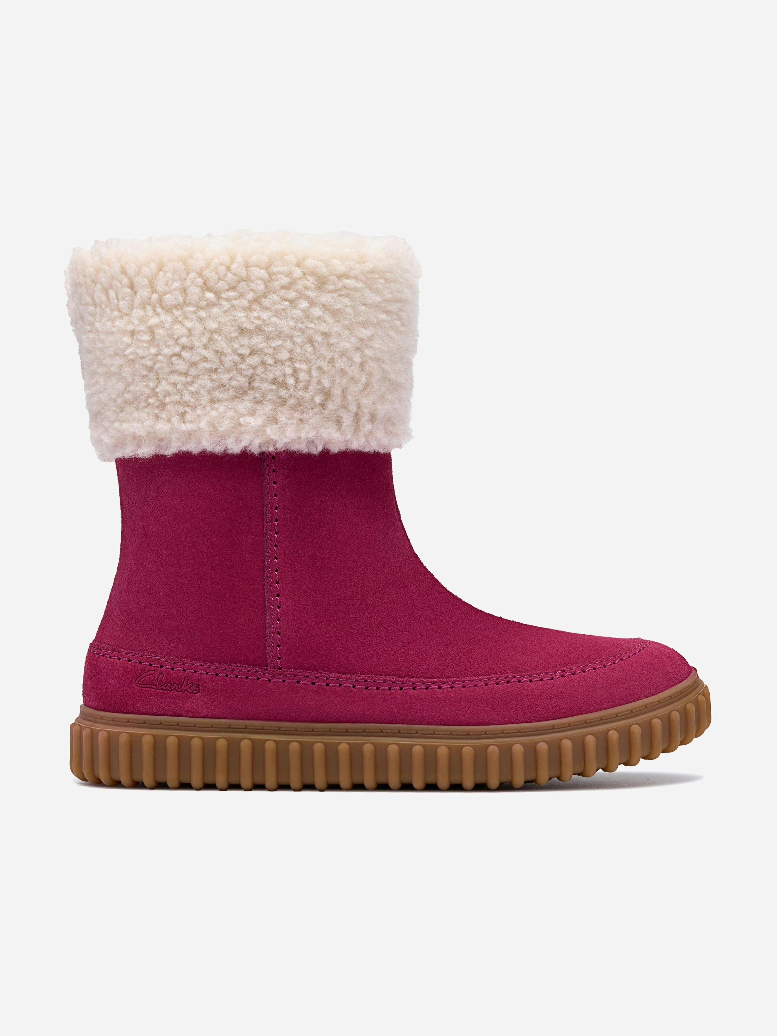Clarks Girls Pink Suede Cove Snug Boots In - Eu 29.5 Uk 11.5