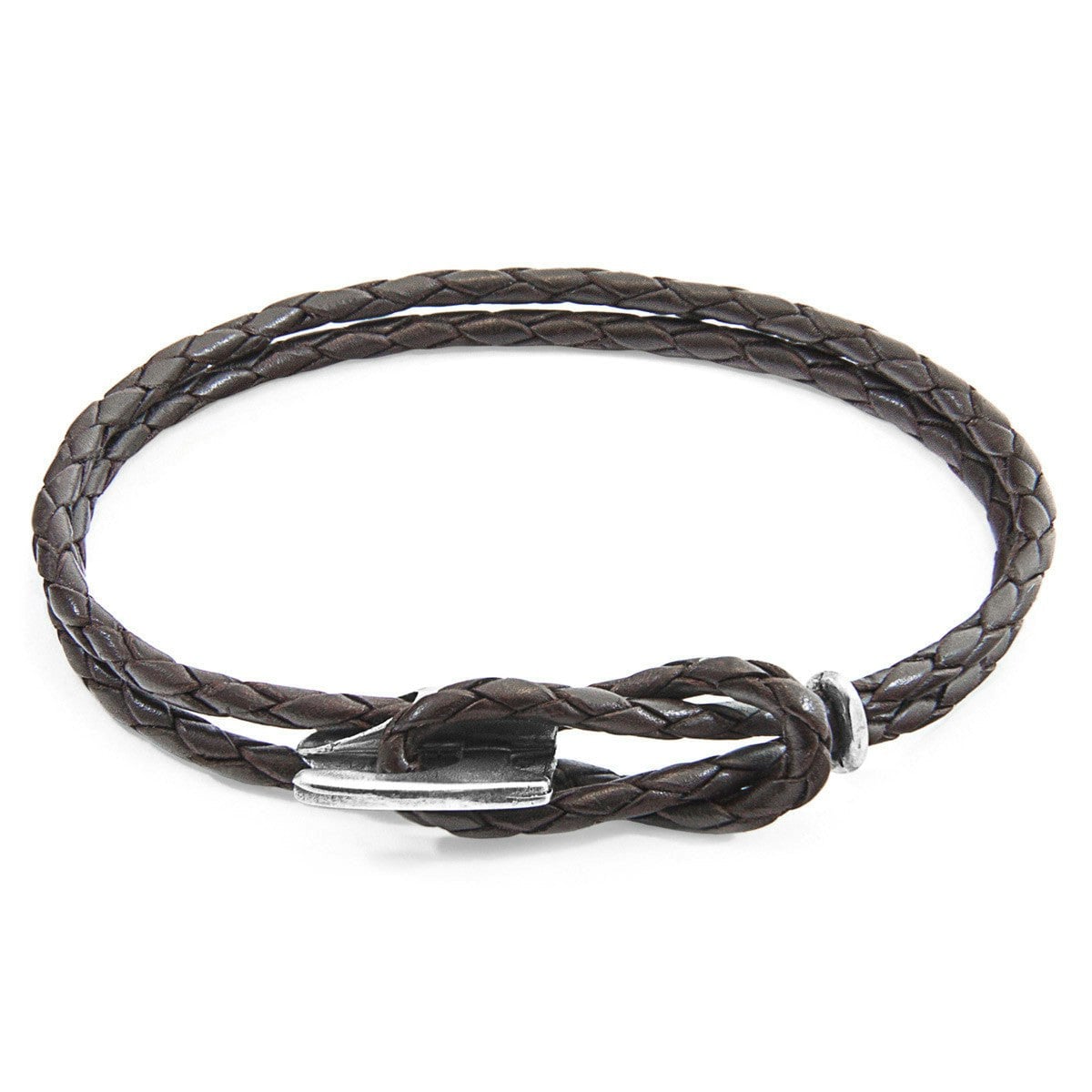 Anchor & Crew Men's Dark/Brown/Silver Padstow And Braided Leather Bracelet - S - 19Cm