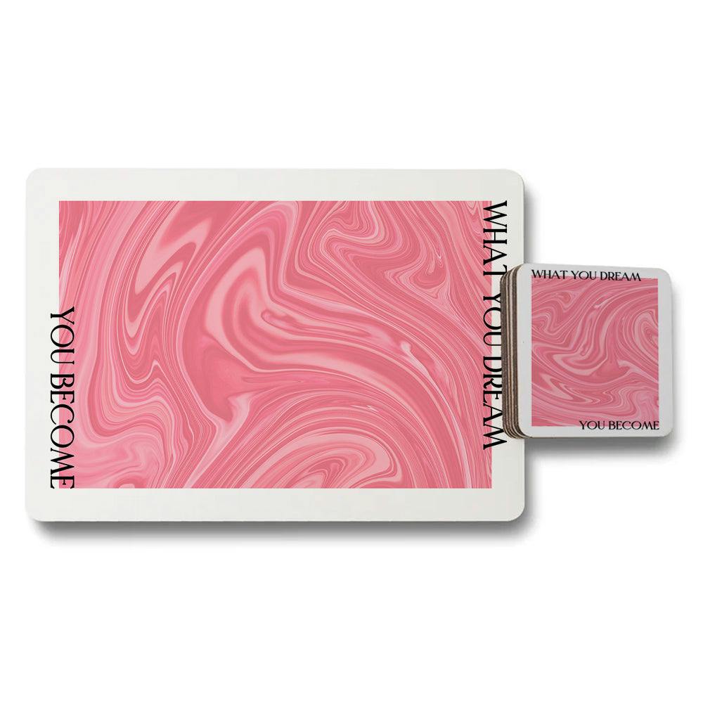 Rackhams Pink Set Of 12 Marble Placemats And Coasters With Wood Bottom
