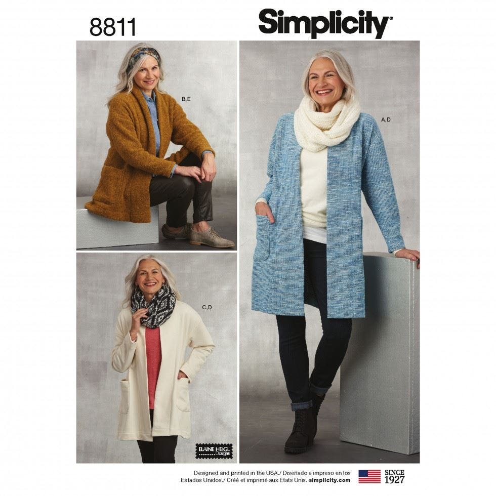 Simplicity Women's Sewing Pattern 8811, Scarves, Headwear, Jackets, Cardigans For A (Xs-S-M-L-Xl) - Easy - A (Xs-S-M-L-Xl)