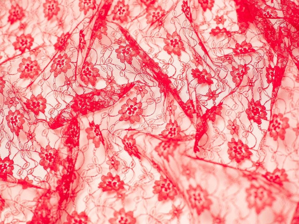 Minerva Core Range Red Minerva Delicate Lace Fabric - Flowers Design Dressmaking Fabric, 112.5 Cm / 45" Wide - Per Metre