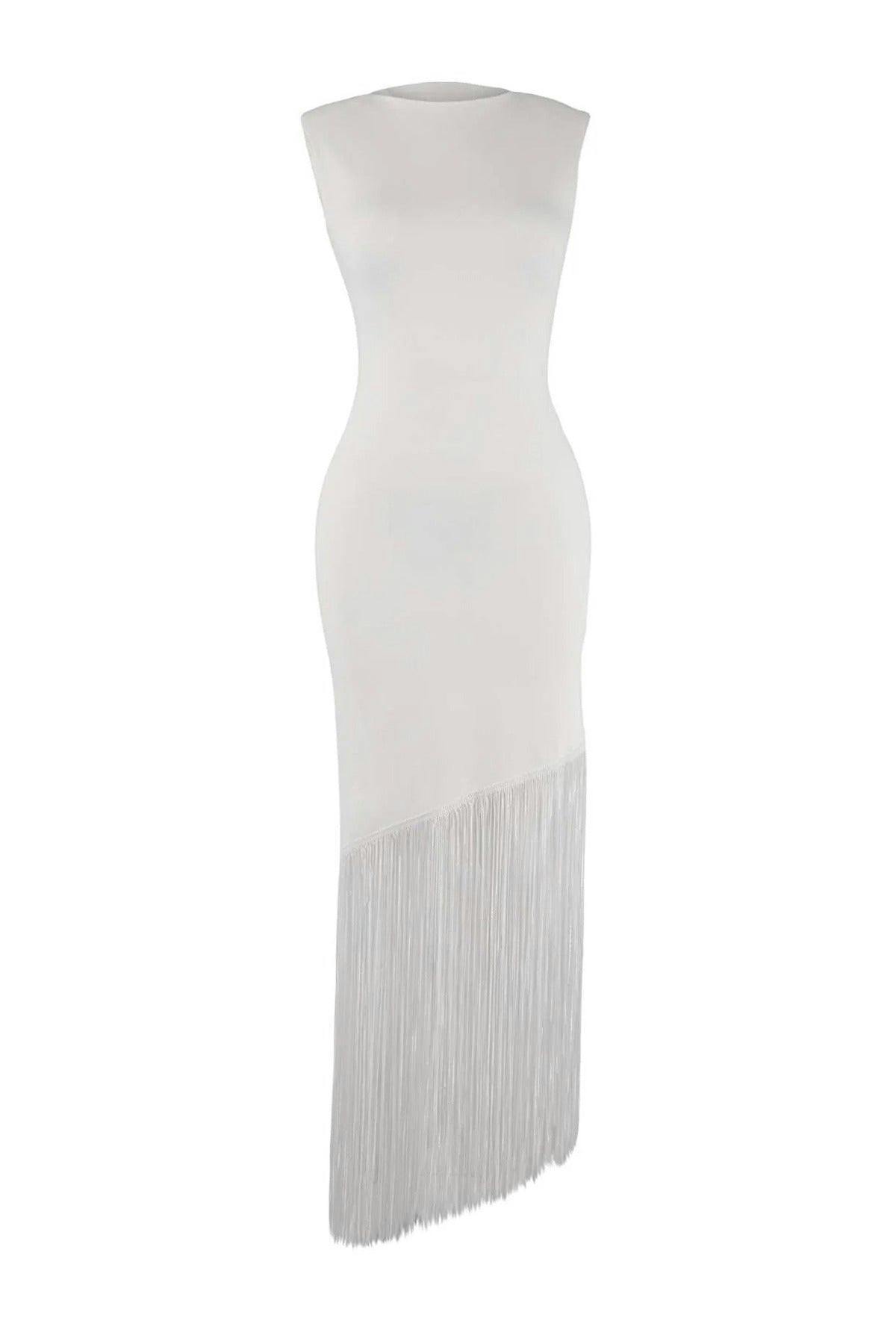Wovcor Tassel Detail Knitted Evening Dress - Ecru - 6
