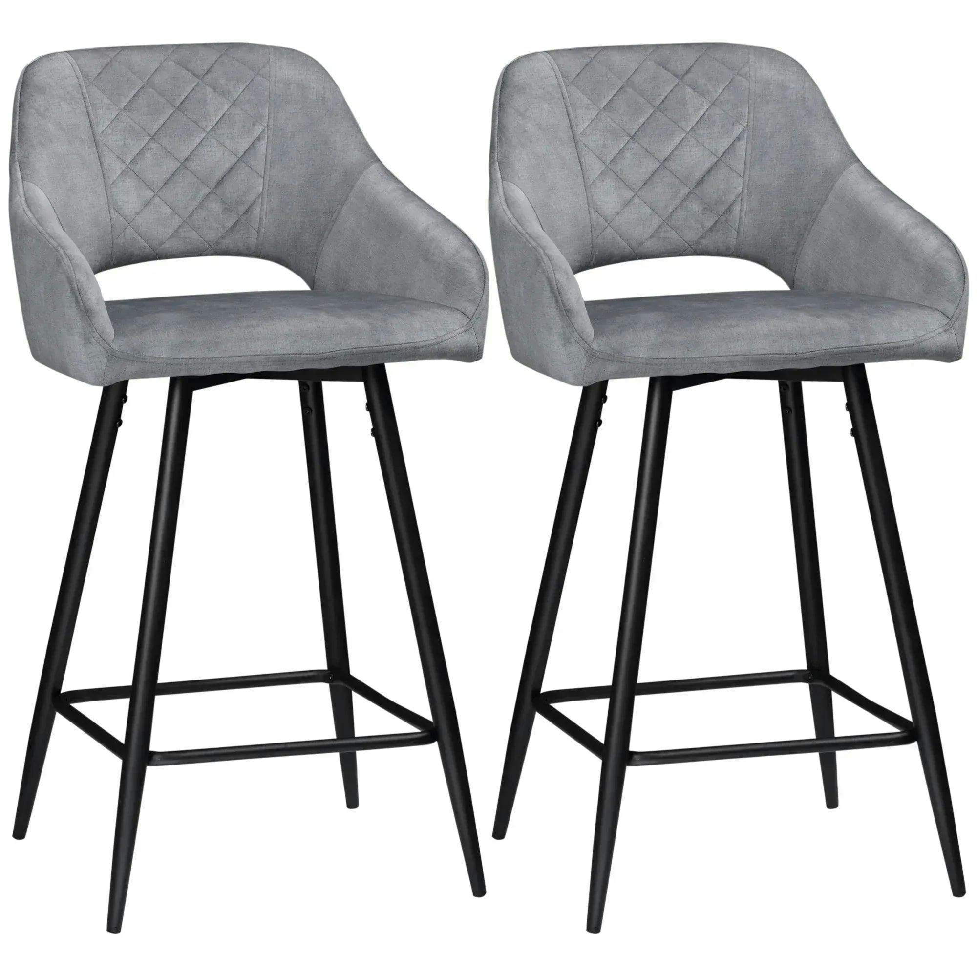 Bar Stools Set 2, Velvet Touch Fabric Counter Height Chairs Grey - Image 6