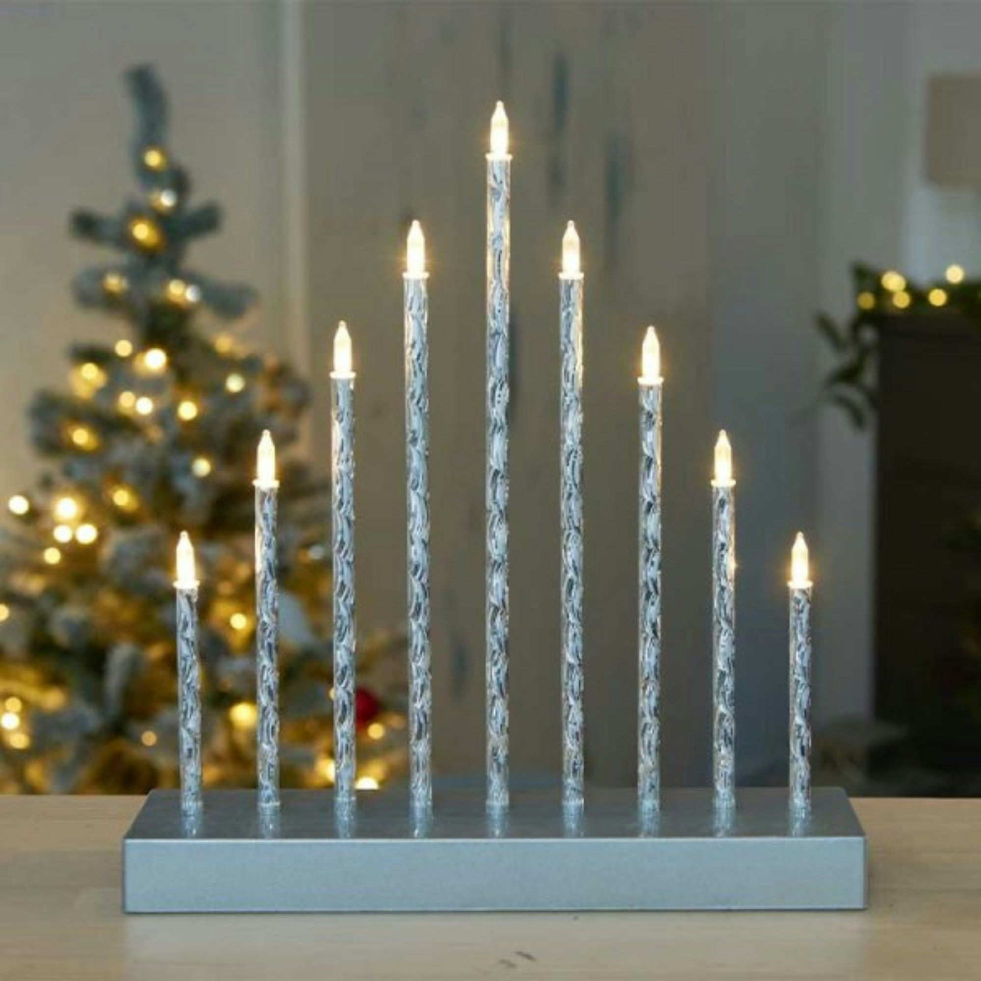 Rackhams Silver/Light/White 26Cm Battery Operated Up Christmas Candle Bridge With 9 Warm Leds