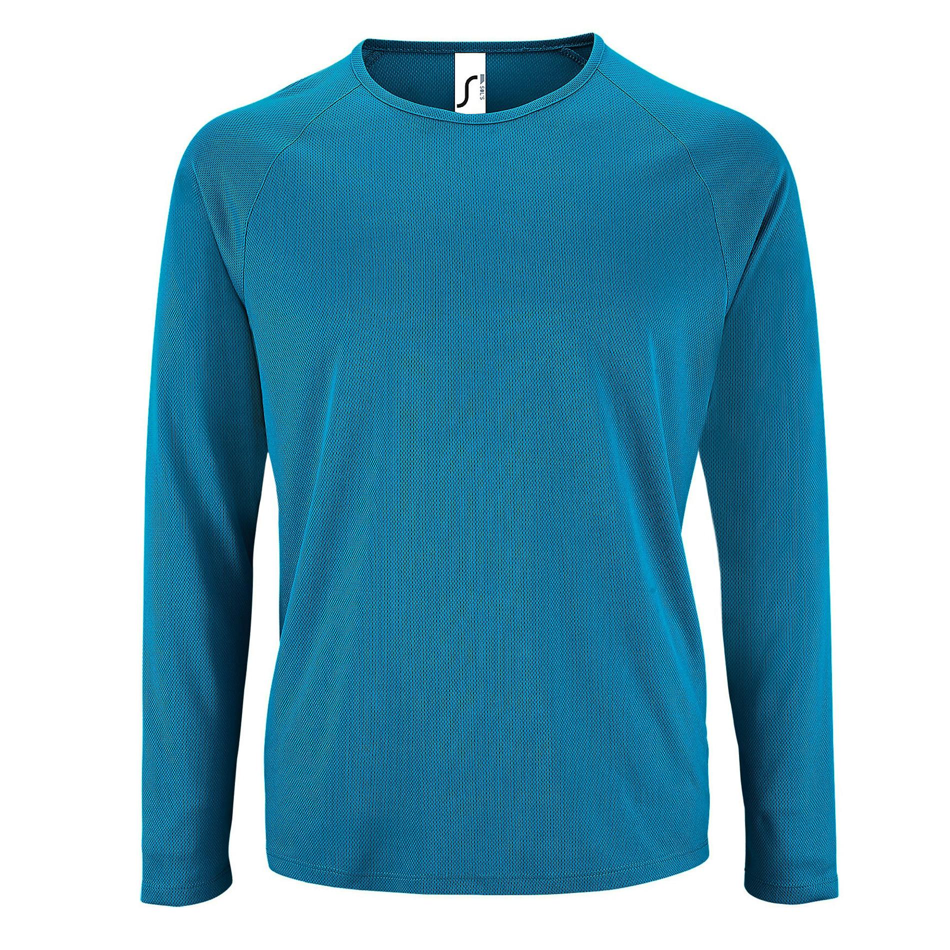 SOLS Mens Sporty Long Sleeve Performance T-Shirt (Aqua) - Navy - Size Small - Image 2