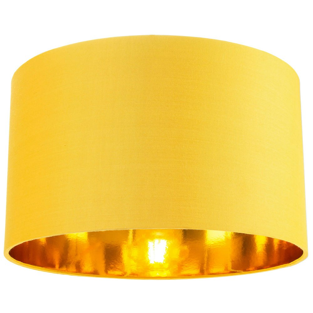 Happy Homewares Gold Contemporary Ochre Cotton 14" Table/Pendant Lamp Shade With Shiny Inner