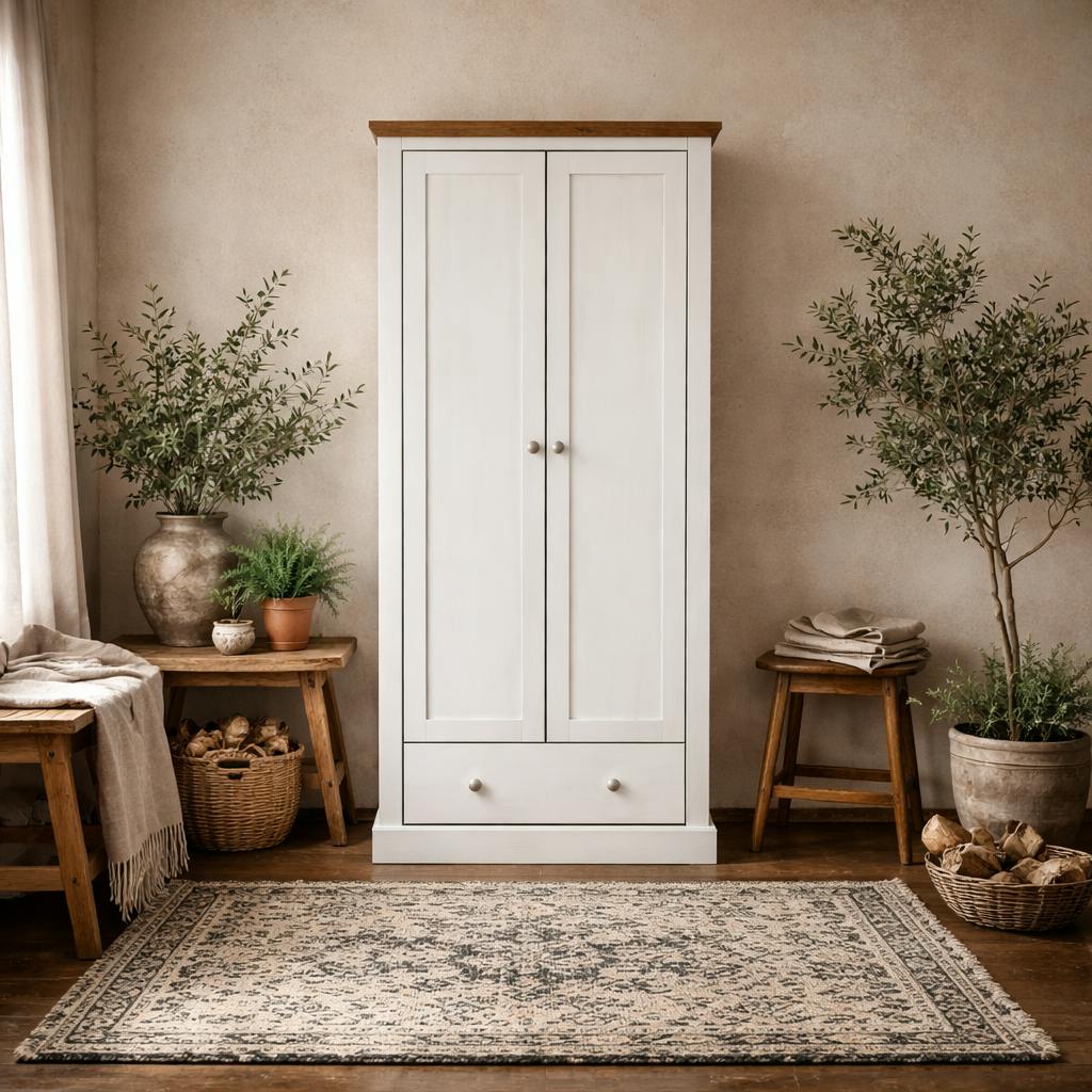Rackhams White Ardee And Natural Oak Wooden Wardrobe 2 Doors 1 Drawers