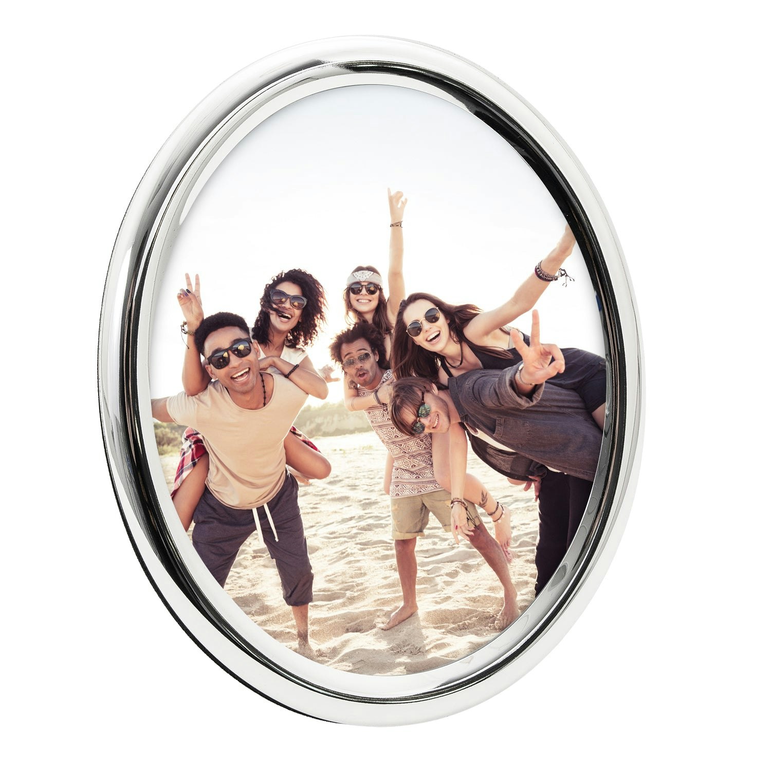 Happy Homewares Silver Contemporary Oval Plated Metal 8" X 10" Picture Frame With Rounded Border Size 8