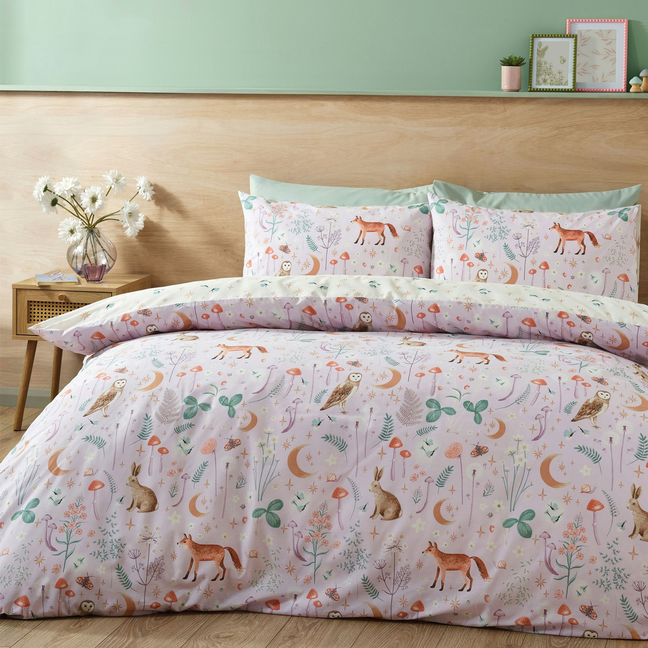 Rackhams Lilac Enchanted Twilight Animals Reversible Duvet Cover Set - Double