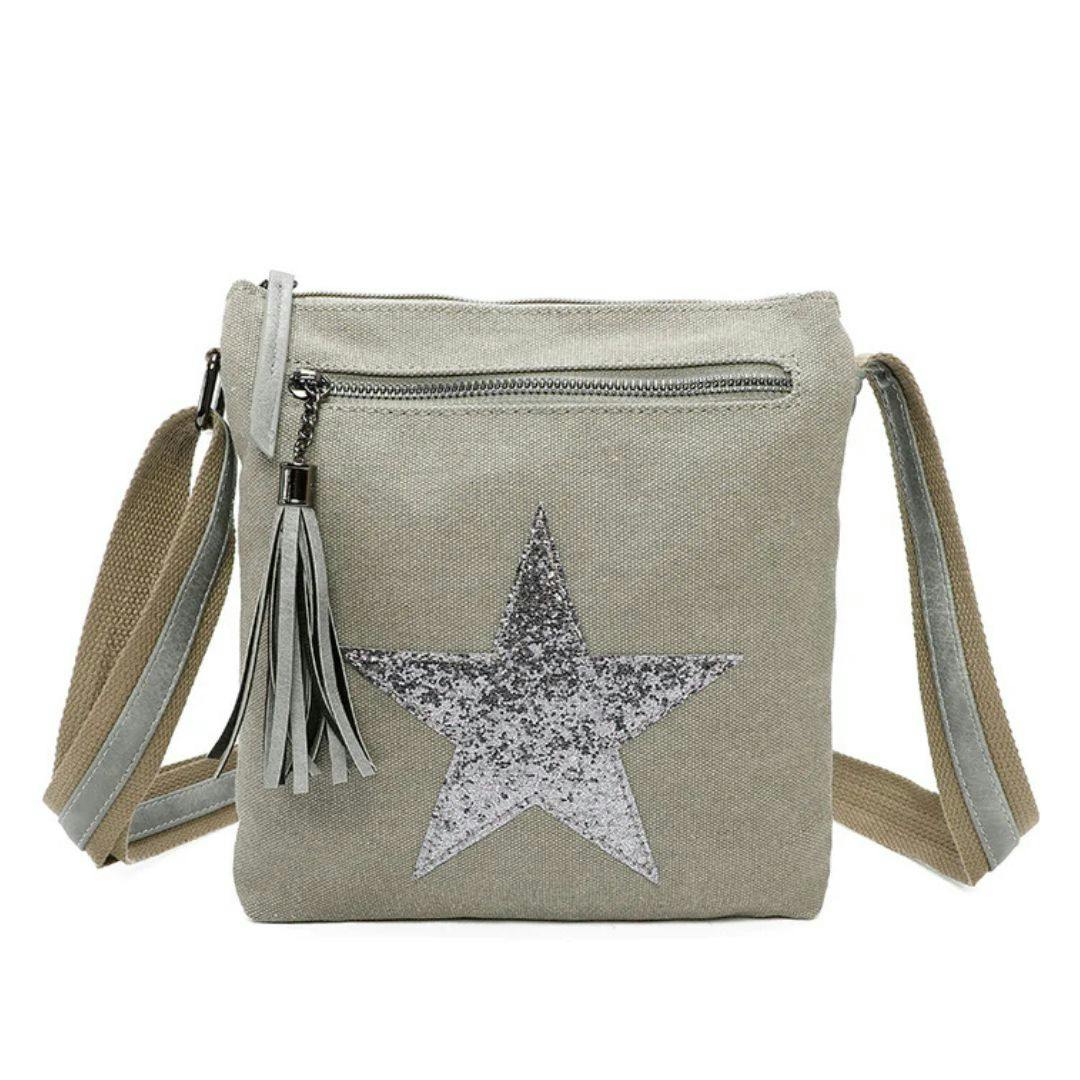 Love Emvy Grey Metallic Star Canvas Crossbody Bag - Ash
