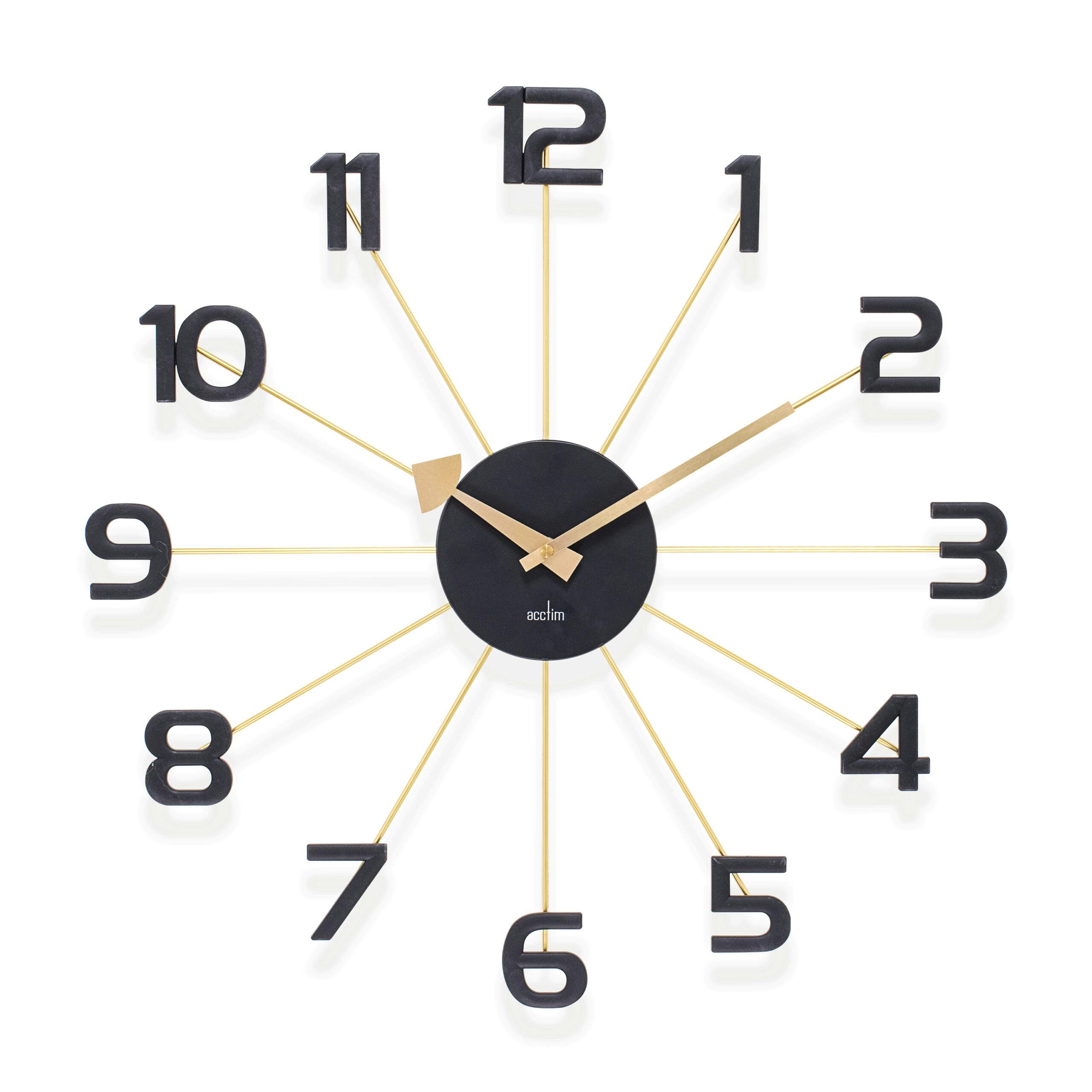 Rackhams Gold Astraea Large Wall Clock Quartz Brass Effect Metal Spokes Large Numbers