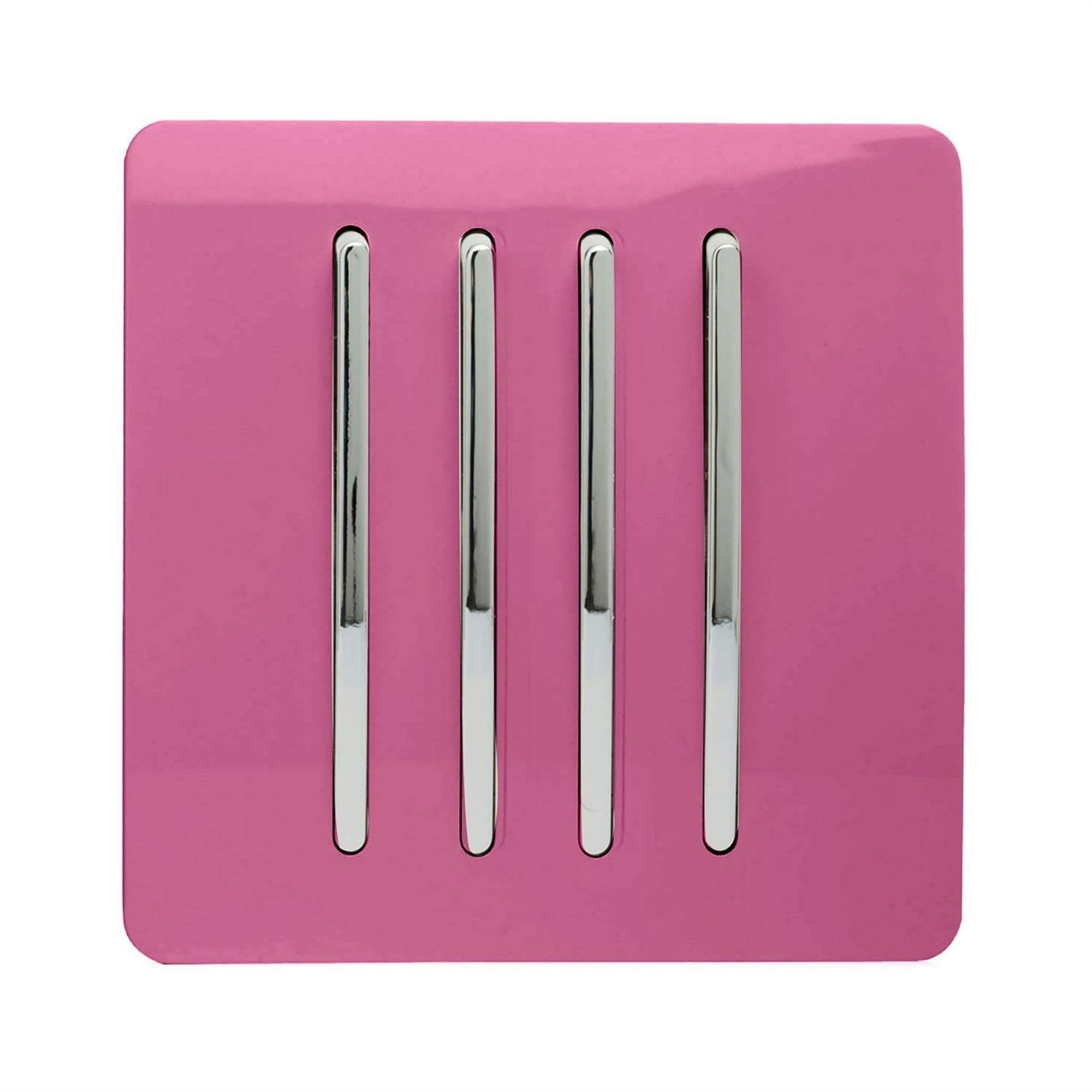Trendi 4 Gang 2 Way Artistic Modern Glossy 10 Amp Rocker Tactile Light Switch Pink - Image 4