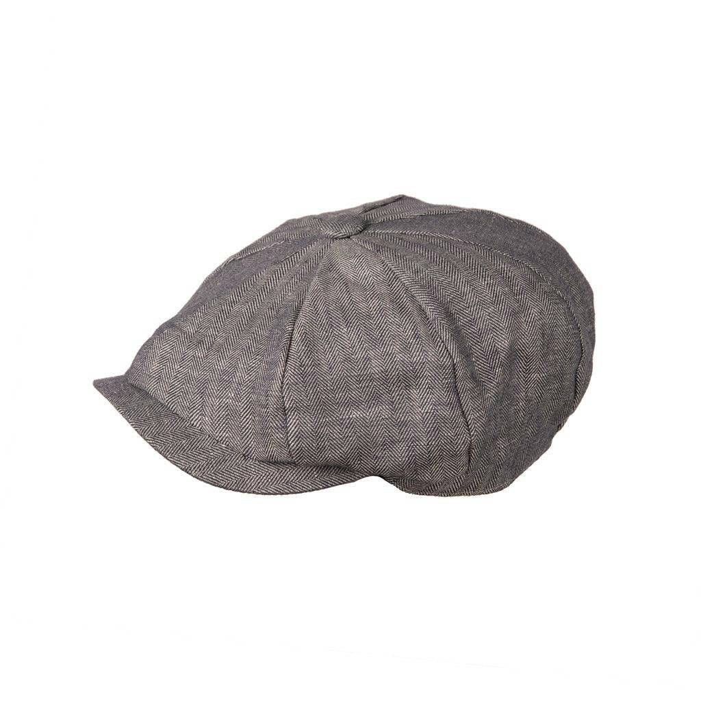 Heritage Traditions Unisex Blue Carlyle Herringbone Linen Newsboy Cap - Linen