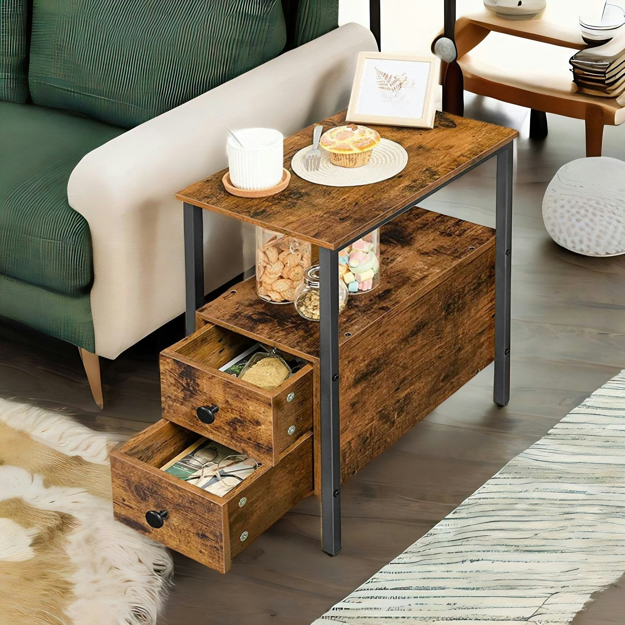 Rafaelo Mobilia Brown/Black Slim Bedside Table With 2 Drawers