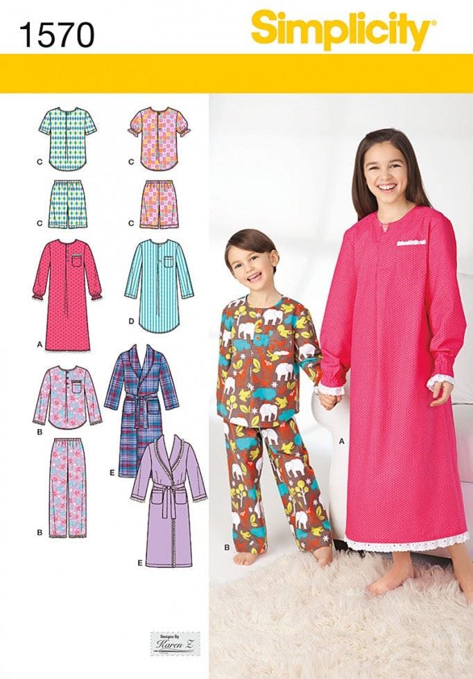 Simplicity Sewing Pattern 1570, Dresses, Robes, Trousers, Pyjamas, Shorts, Tops For Kids, Teenagers, Ages: 3-4-5-6 - Intermediate - Ages: 3-4-5-6