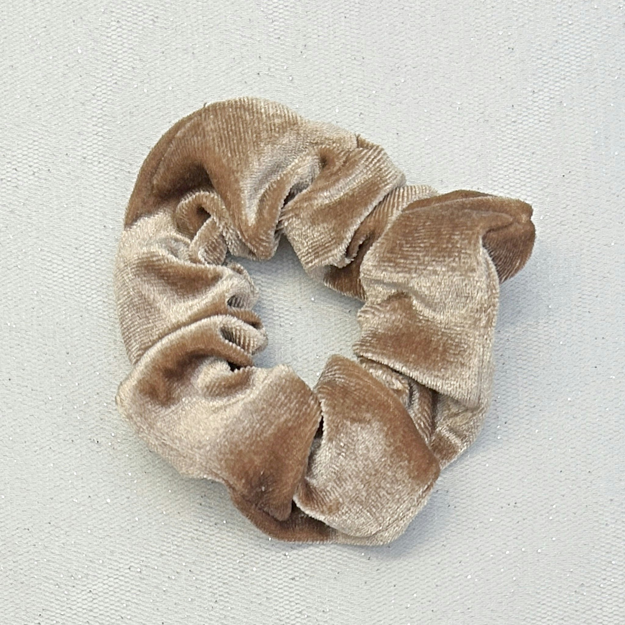 Queenmee Accessories Camel Scrunchie In Velvet