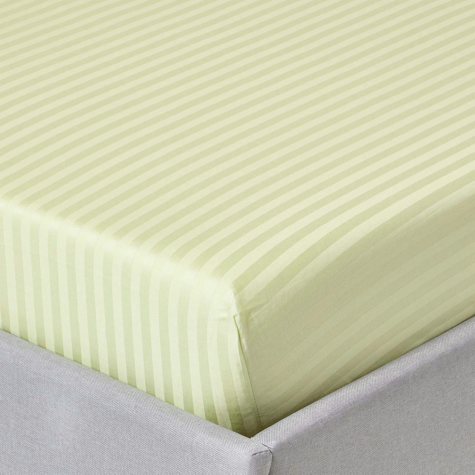 Rackhams Green Silky 330 Tc Egyptian Cotton Satin Stripe Fitted Sheet – 30 Cm Deep - Sage - King