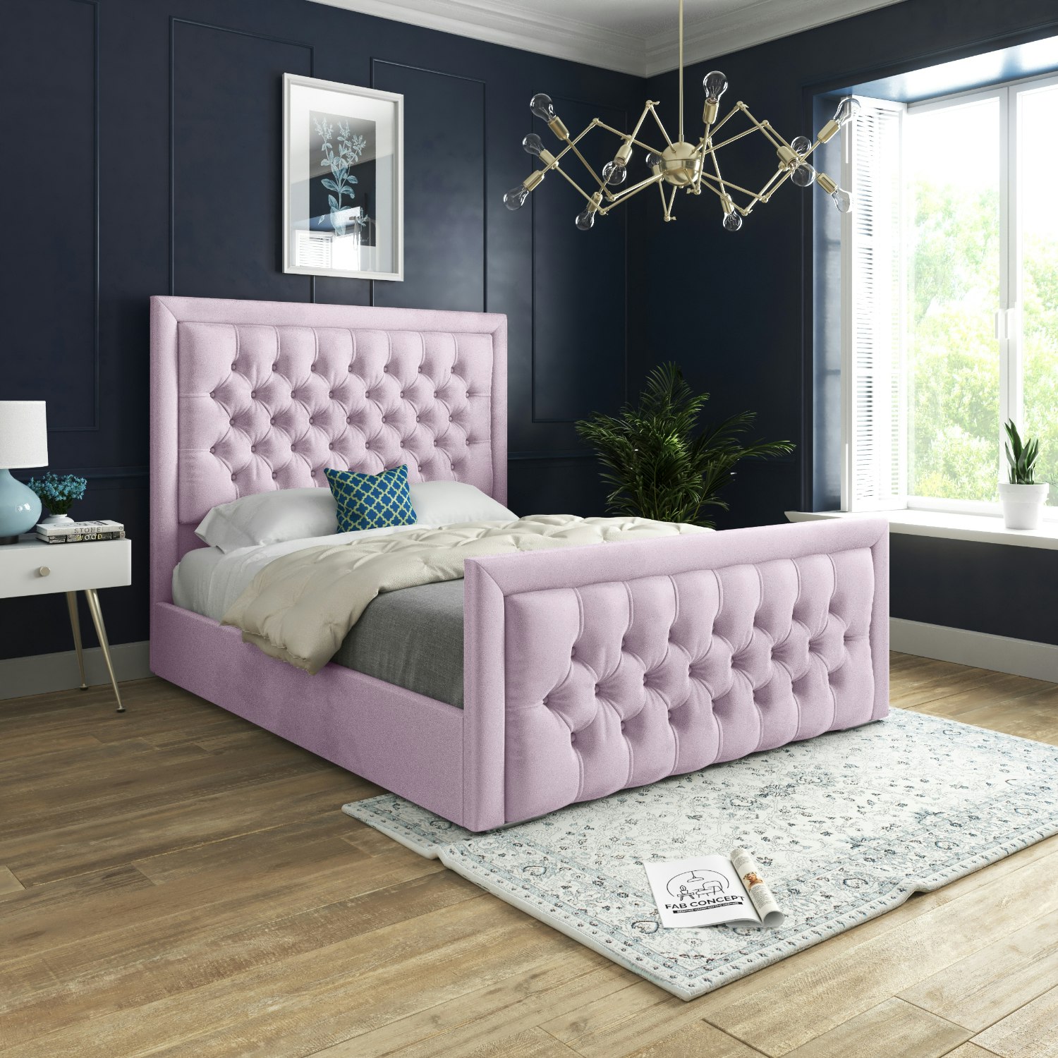 Rackhams Pink Rovigo Upholstered Soft Velvet Bed Frame - King