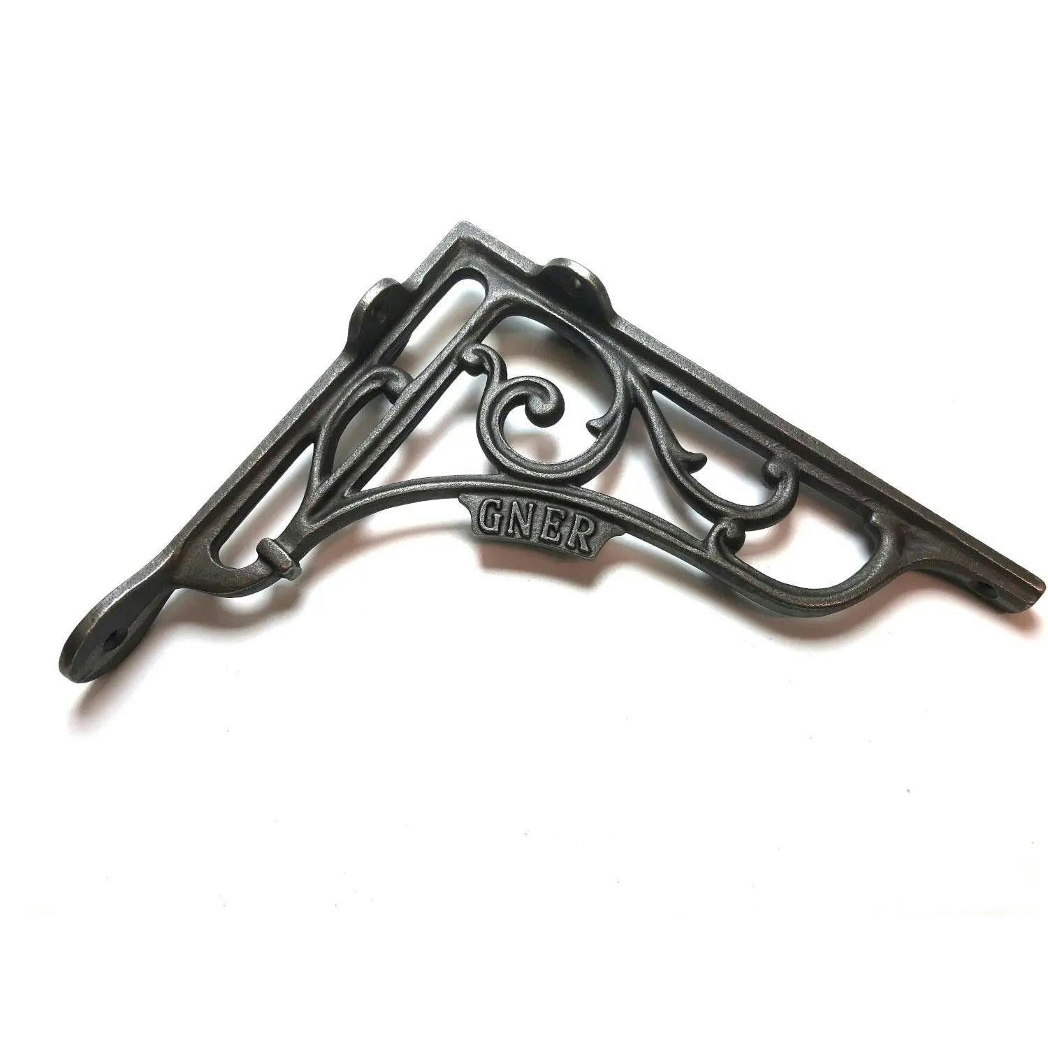 Oakcrafts Pair Of Antique Cast Iron 'Gner' Railway Victorian Style Shelf Brackets - 150Mm X 150Mm