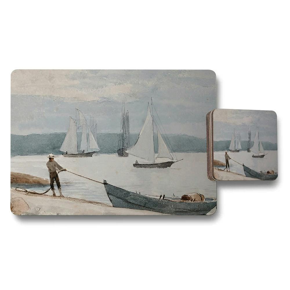Benjamin Tate Design White Nautical Sailing Placemats And Coaster Set For Table Decor