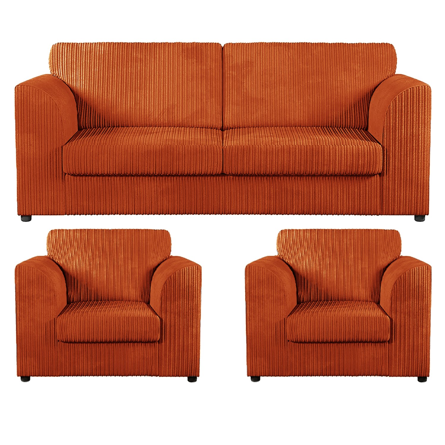 Furnishings For Less Orange Luxor Full Jumbo Cord 3 Seater And 2 X Armchairs - Full Back