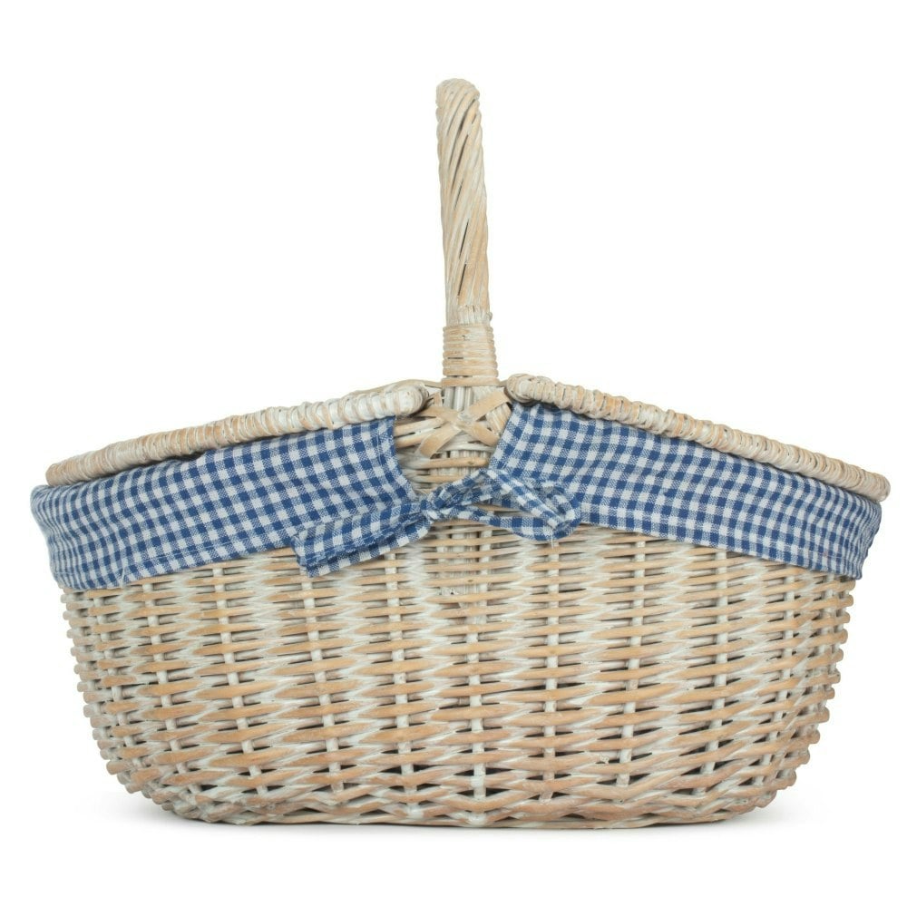 Rackhams Blue Whitewash Finish Oval Wicker Shopping Basket