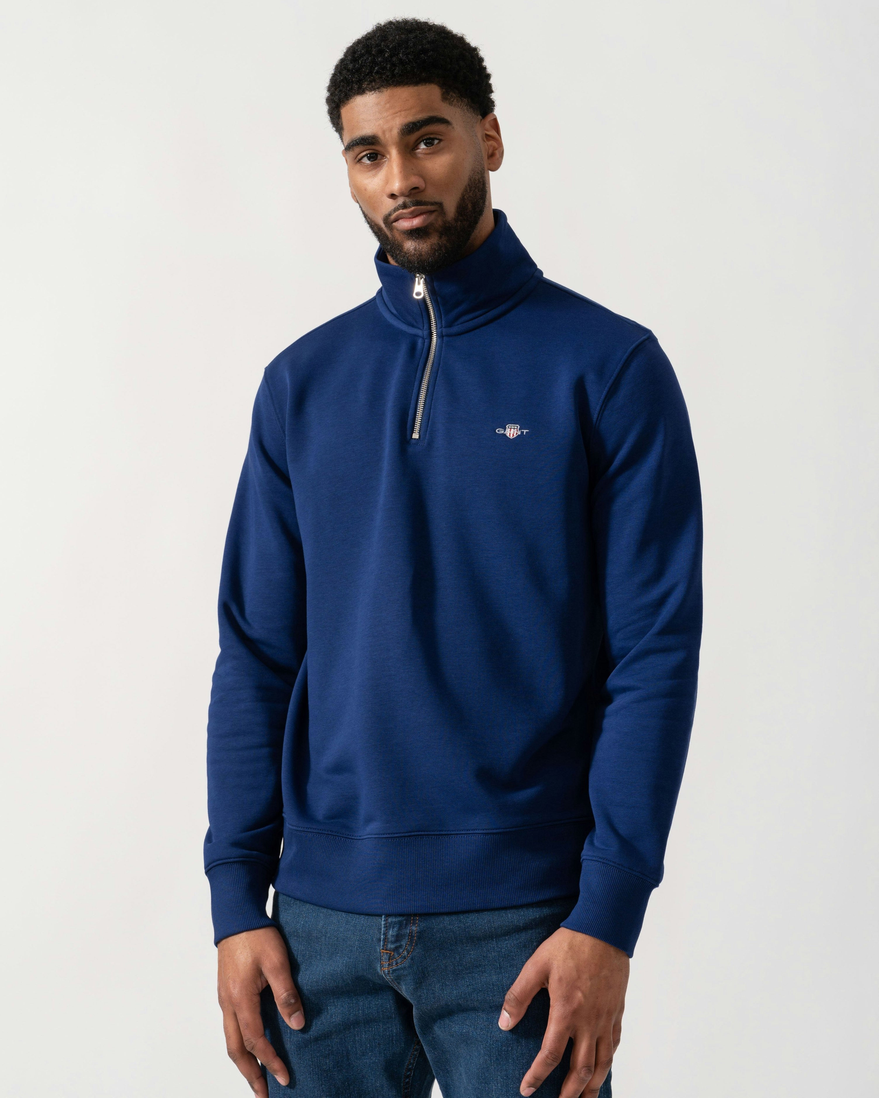 Gant Men's Regular Fit Shield Logo Half Zip Sweatshirt - 432 Rich Navy - 432 Rich Navy - Xl