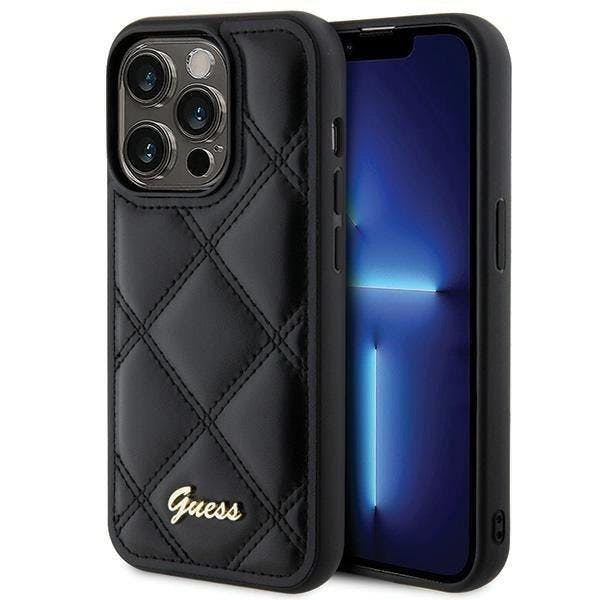 Guess Black Quilted Metal Logo Hard Case For Iphone 15 Pro Max 6.7" - Guhcp115xpsqsqsk