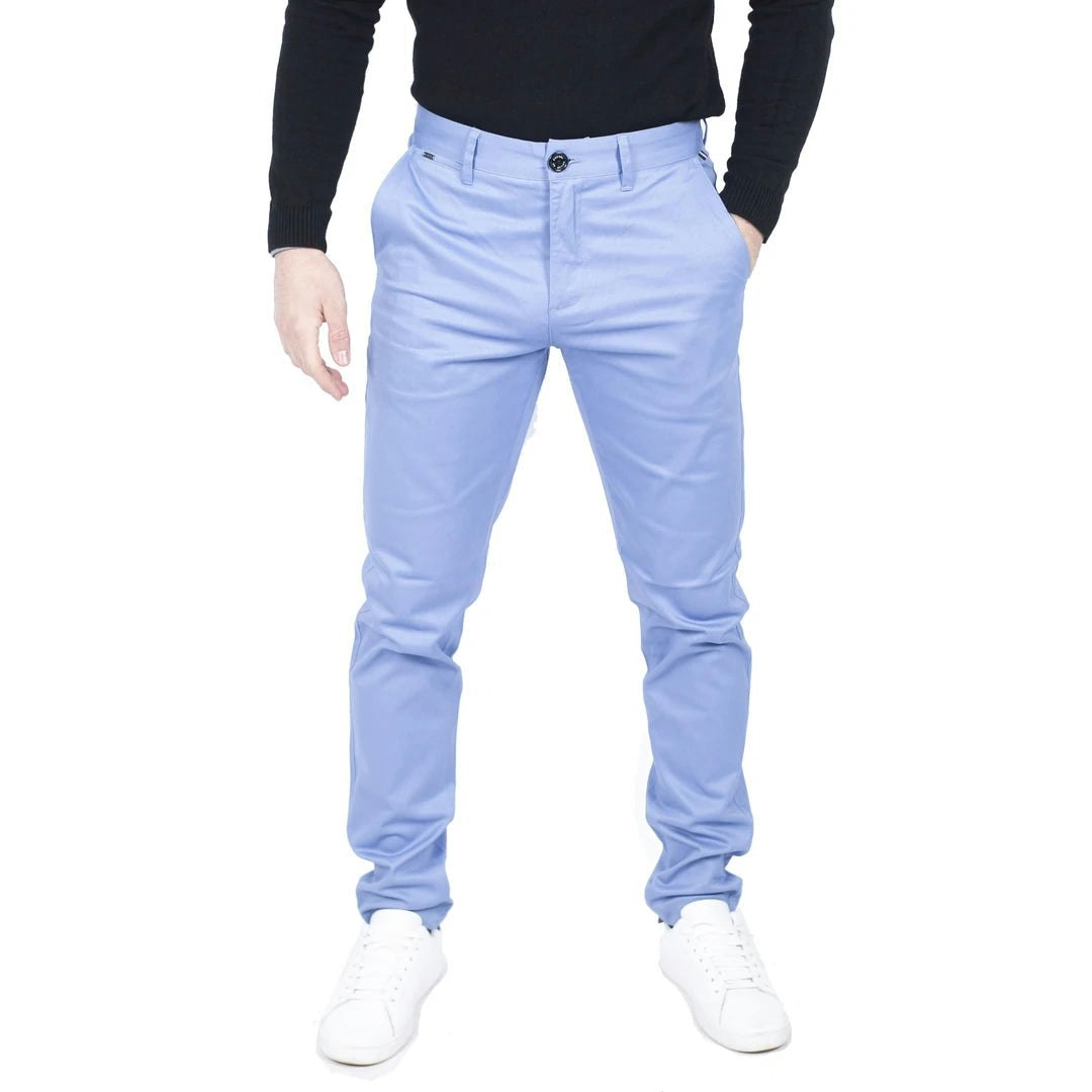 House Of Cavani Men's Light/Blue Dakota - Regular Chino Jeans Trousers Stretch Classic - 32W 32L