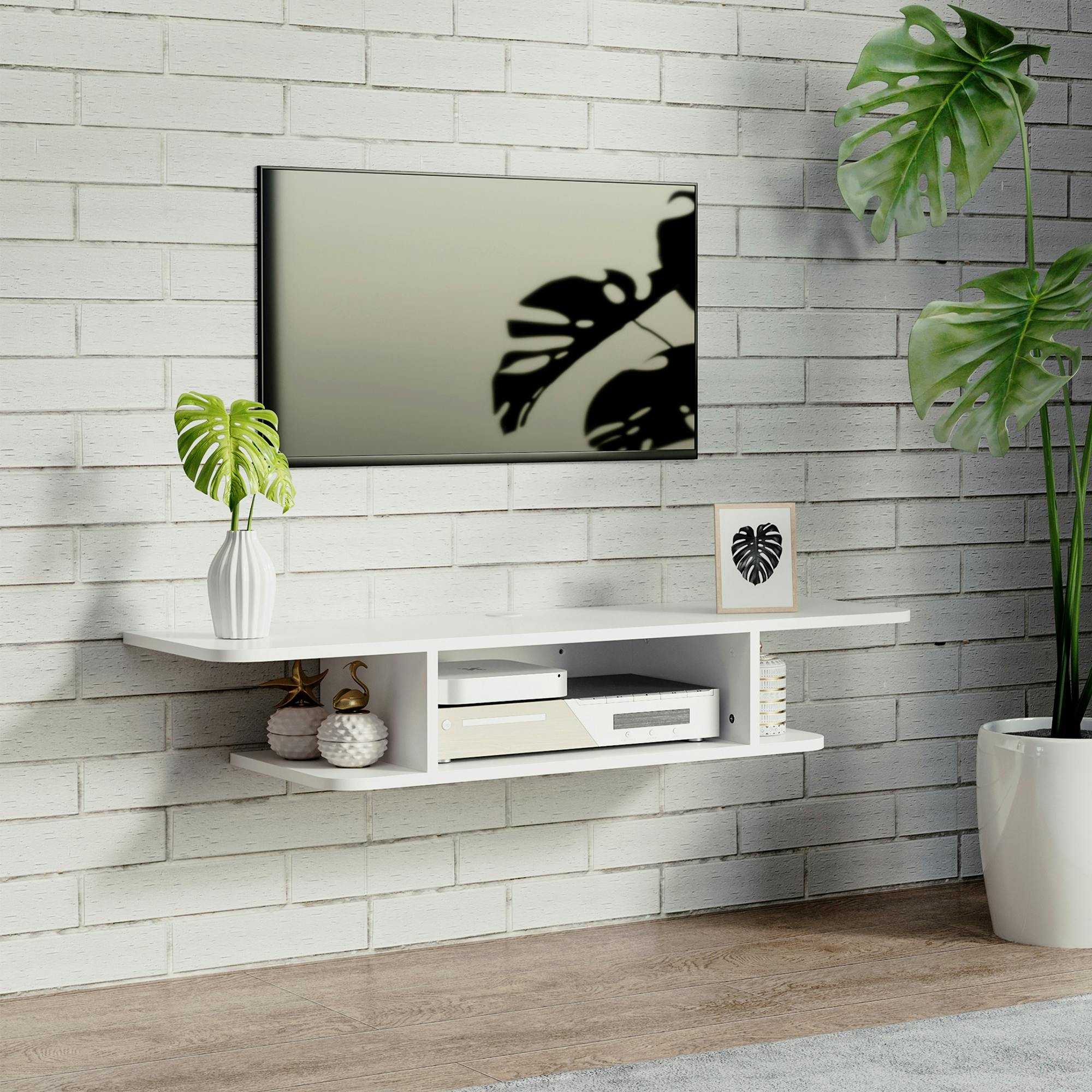Homcom Black/White Wall Mounted Tv Stand Entertainment Unit With Storage Shelf,