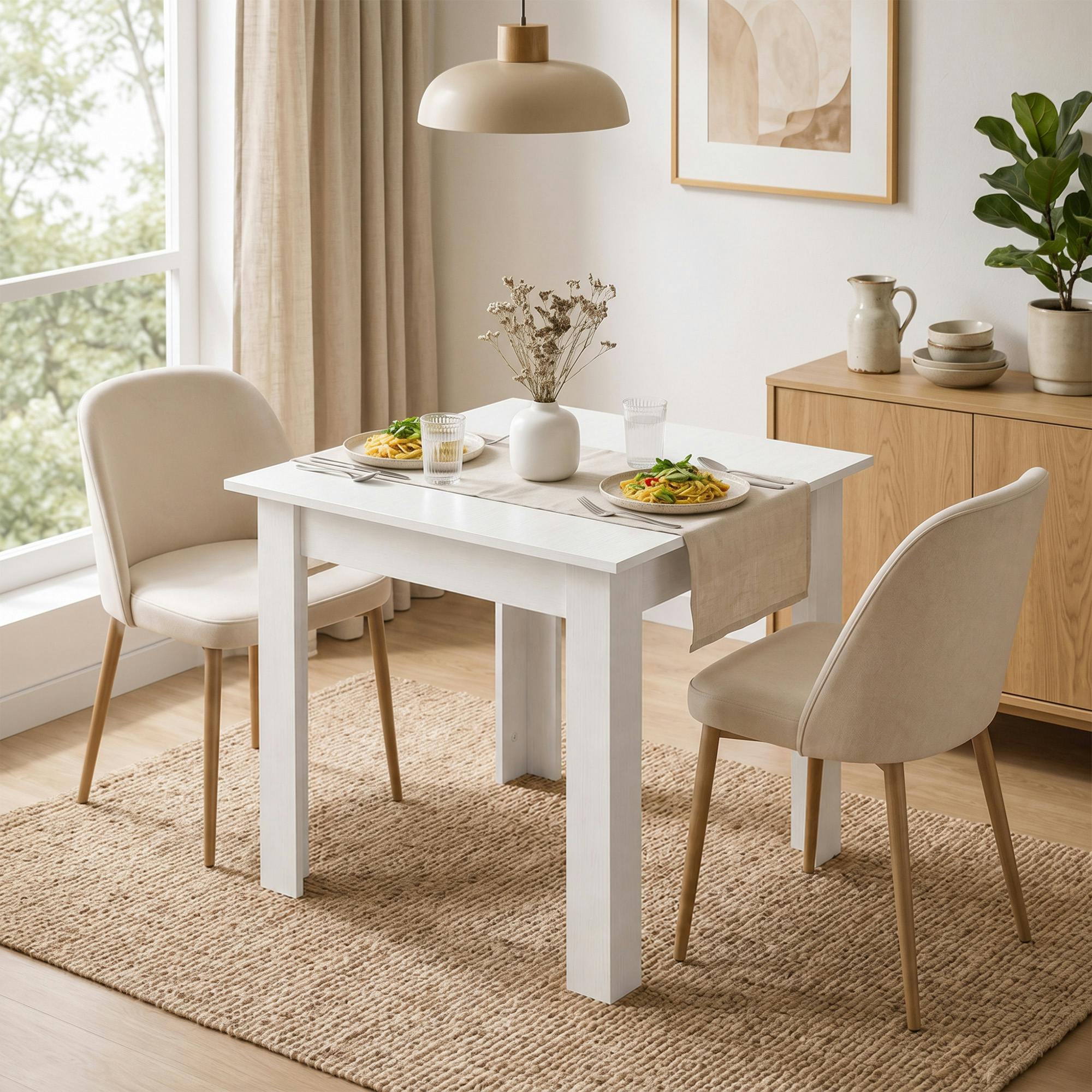 Rackhams White Square Dining Table, Kitchen Table With Wood Effect