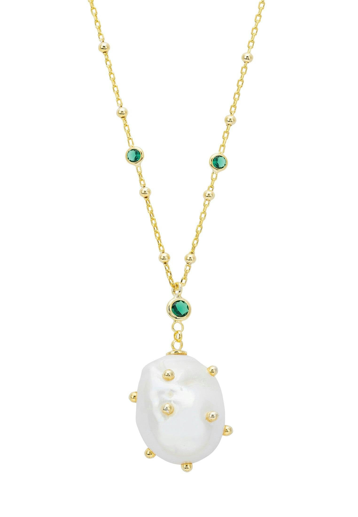 Latelita Gold Polka Dot Baroque Pearl Pendant Necklace Emerald