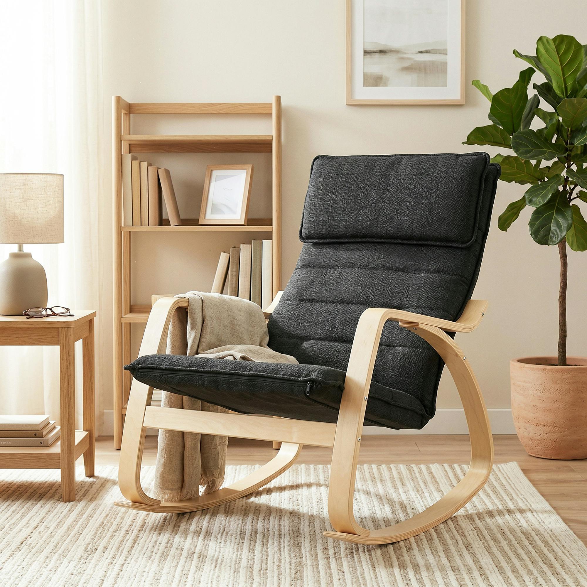 Rackhams Black Comfortable Relax Rocking Chair With High Back,