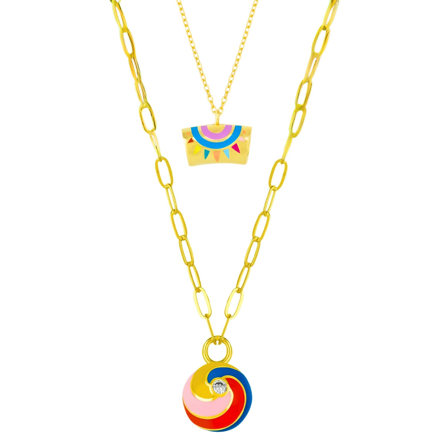 Spero London Silver Enamel Mystic And Spiral Sterling Necklace Layering Set