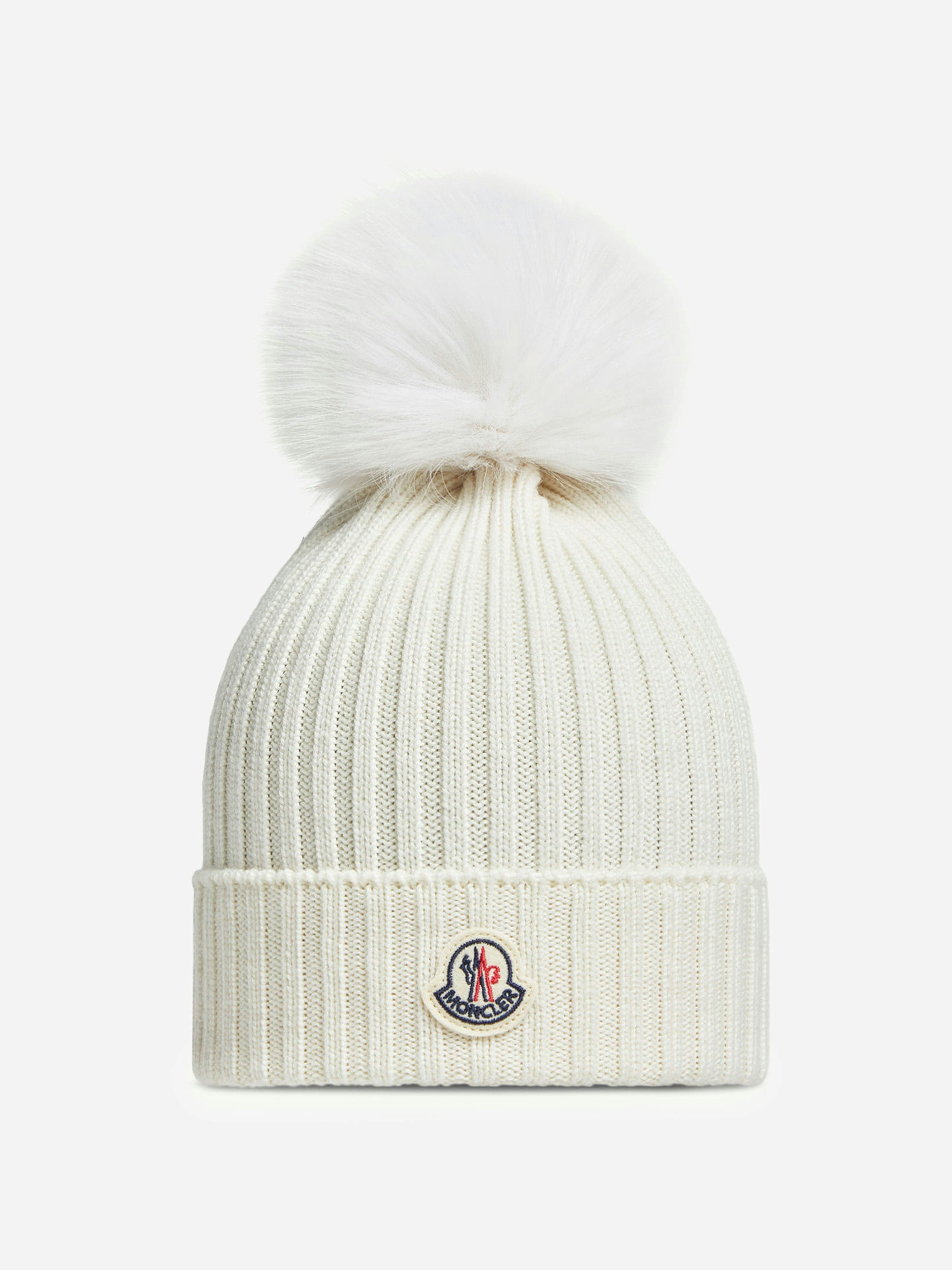 Moncler Enfant Girls Ivory Knitted Pom Pom Hat In - M (8 - 10 Yrs)