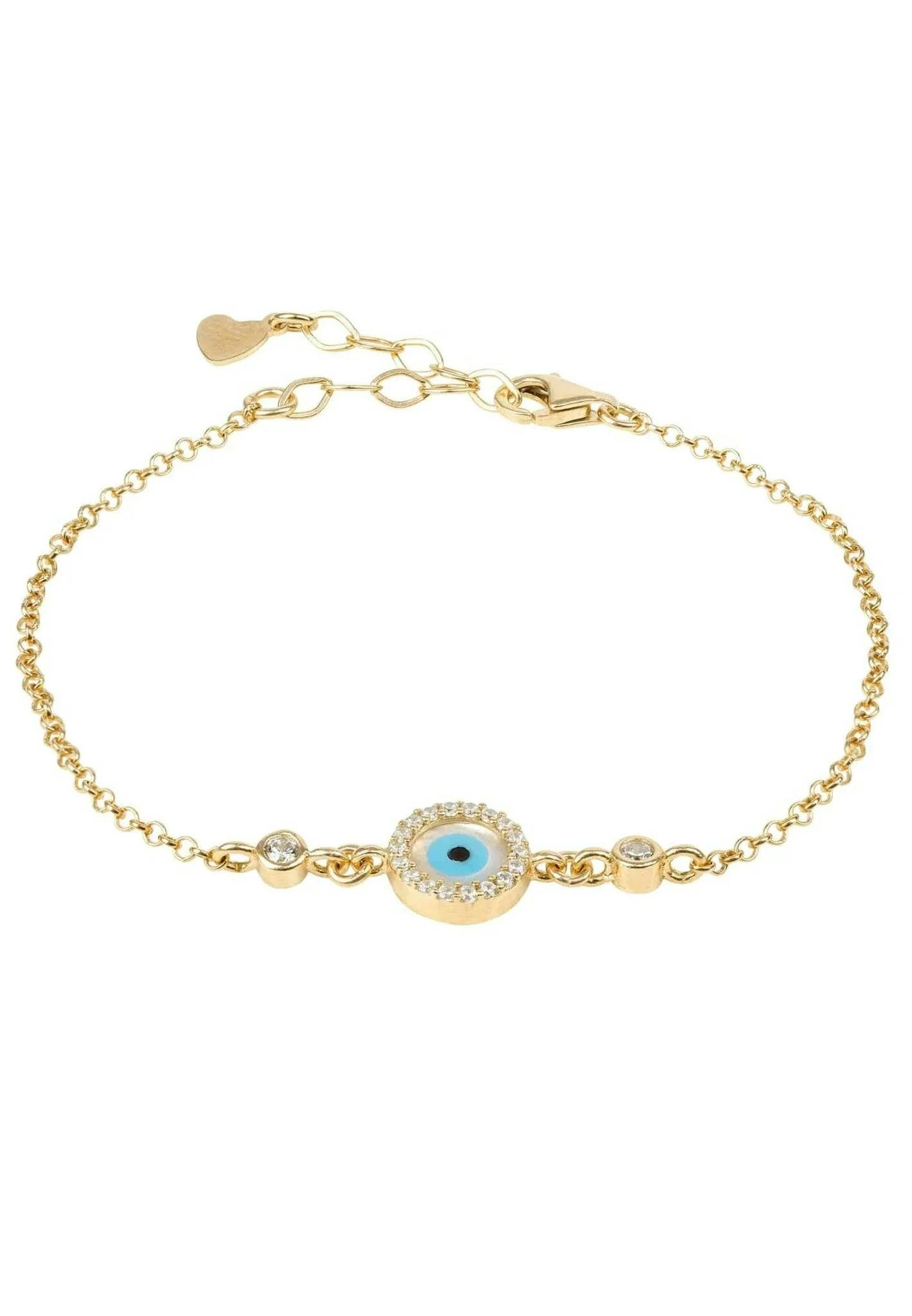 Latelita Gold Evil Eye Round Mother Of Pearl Gemstone Bracelet