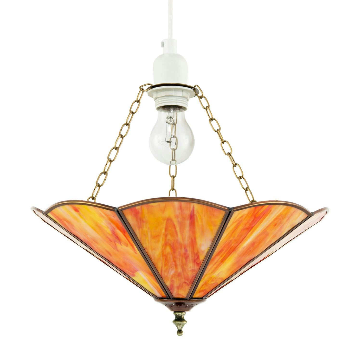 Happy Homewares Orange/Amber Chic Tiffany Glass Easy Fit Pendant Shade With Chains