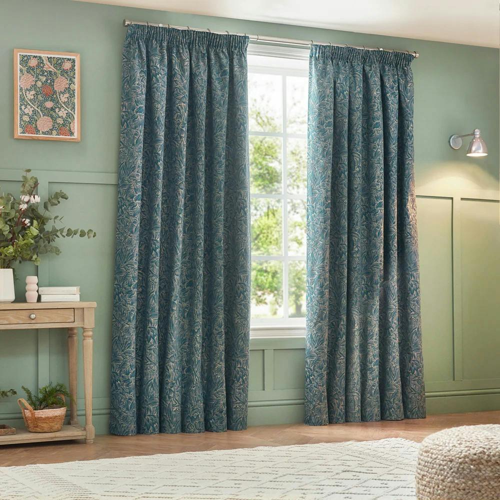 Wylder Light Nature Grantley Jacquard Pencil Pleat Curtains - Wedgewood - 168Cm X 137Cm - Wedgewood - 100% Polyester
