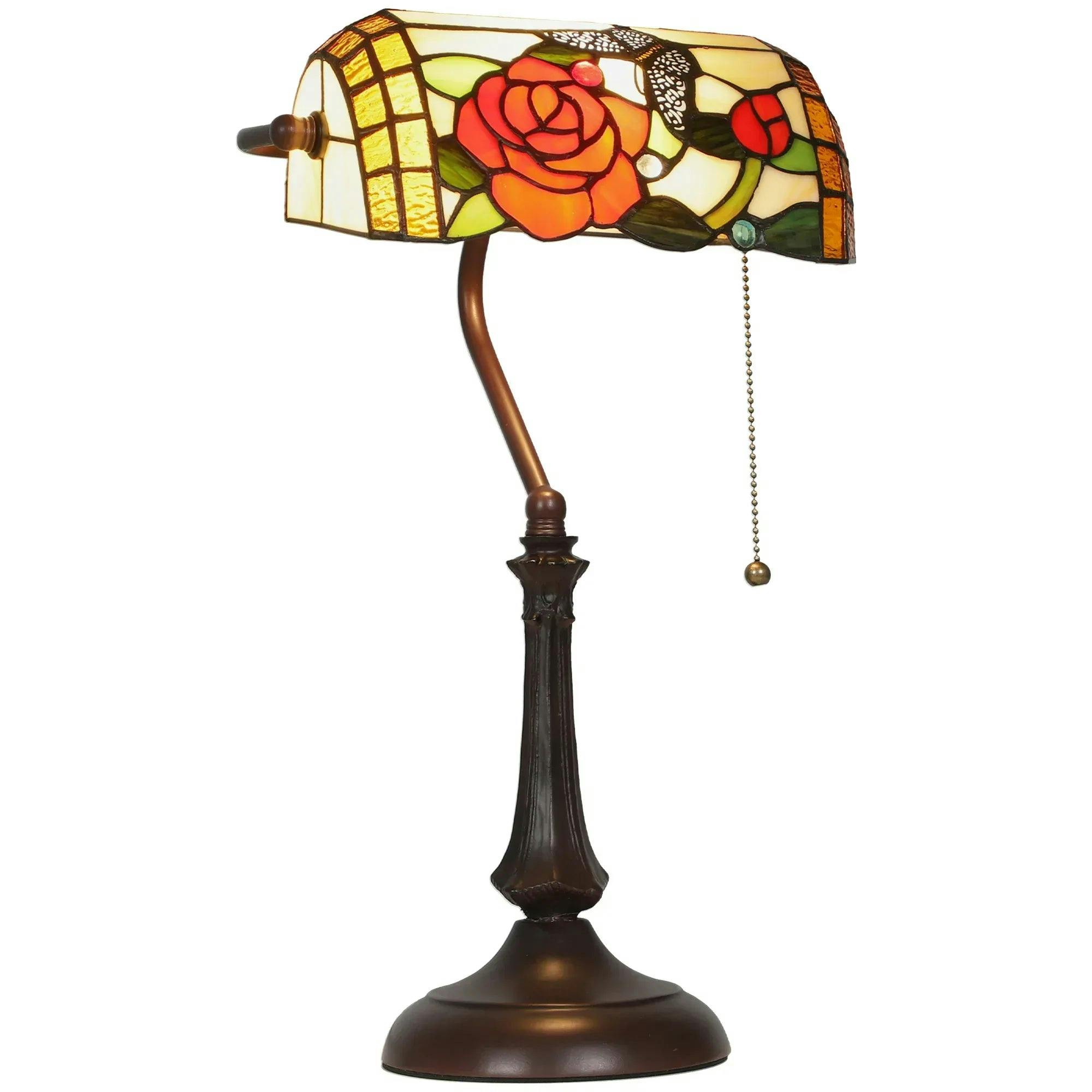 HOMCOM Tiffany-Style Glass Table Lamp Rose Butterfly Design Handcrafted Red | Antique Bedside Lamp, Dual Switch Control, Living Room Bedroom, E27 Socket, No Assembly Required - Image 6