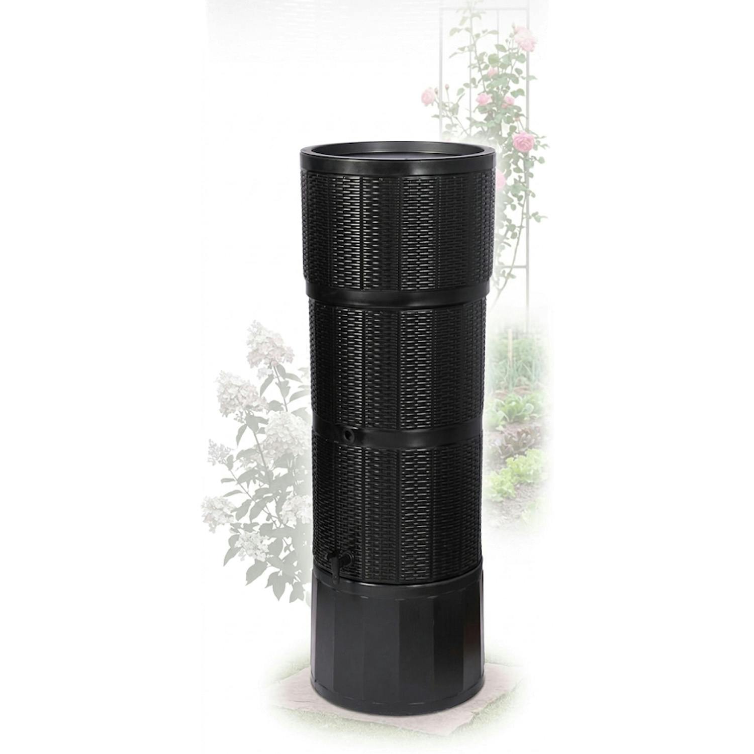 Rackhams Black Xl 150L Rattan Wicker Effect Water Butts With Stand, Tap, Rain Diverter & Lid