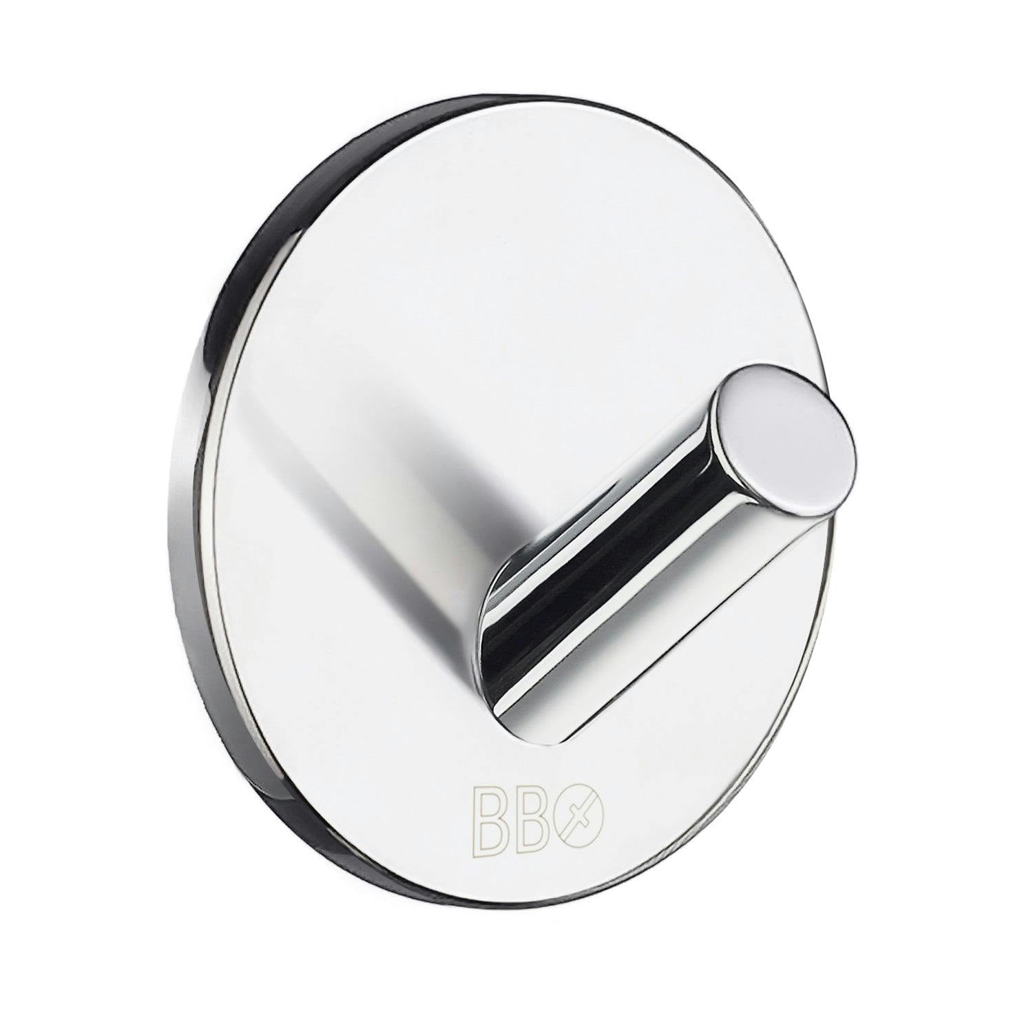 Rackhams Chrome Stainless Steel Single Towel Hook (30 X 30Mm) Self Adhesive Bathroom Wall Mounted