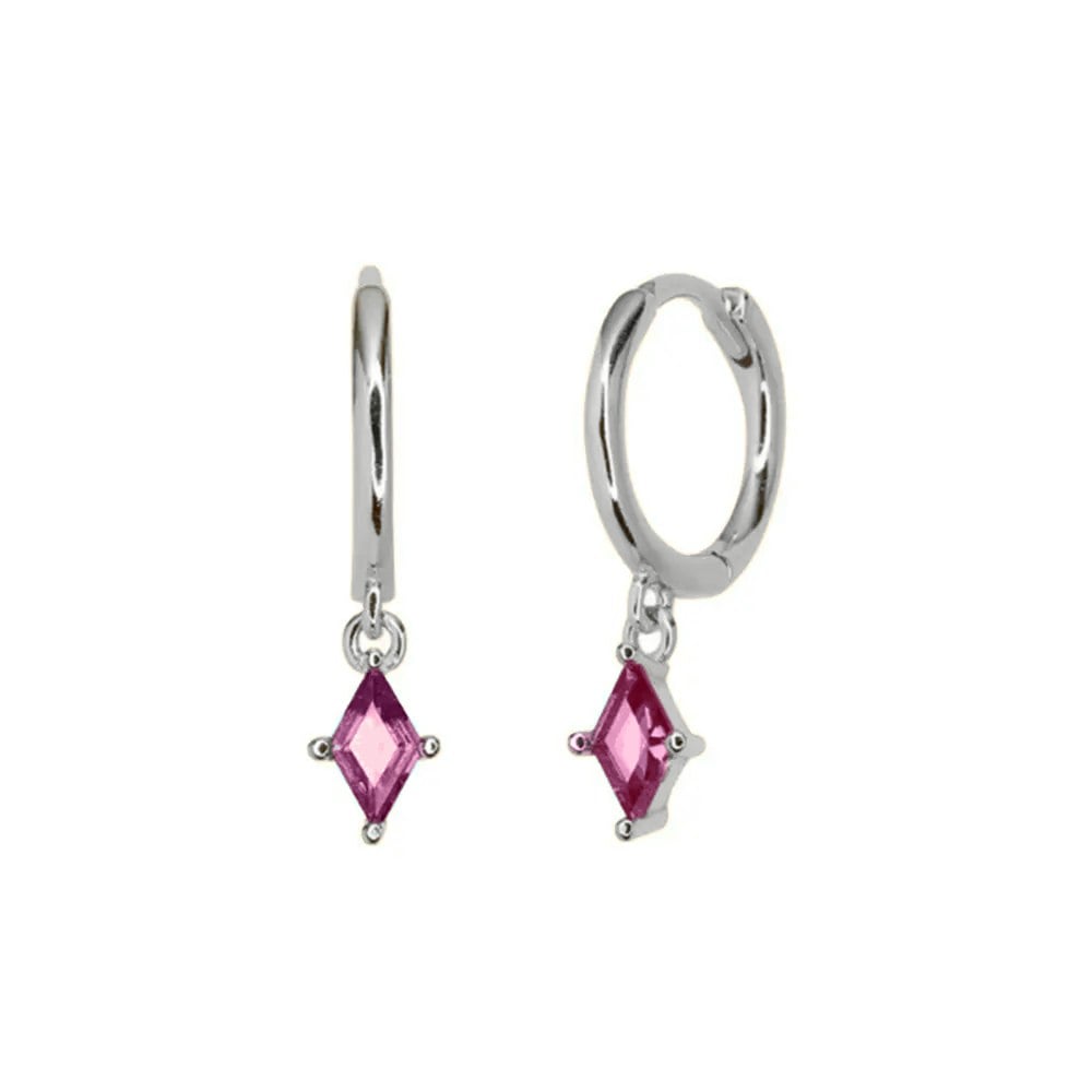 Harfi Silver Ruby July Birthstone Delicate Dangle Hoops