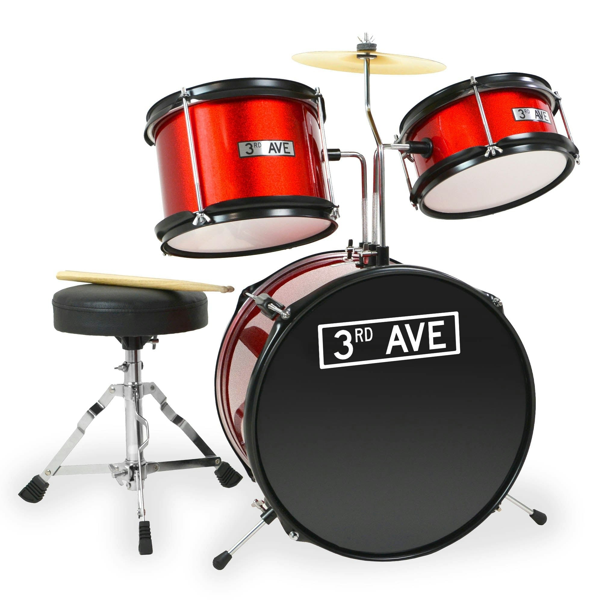 3Rd Avenue Red 3 Piece Junior Drum Kit