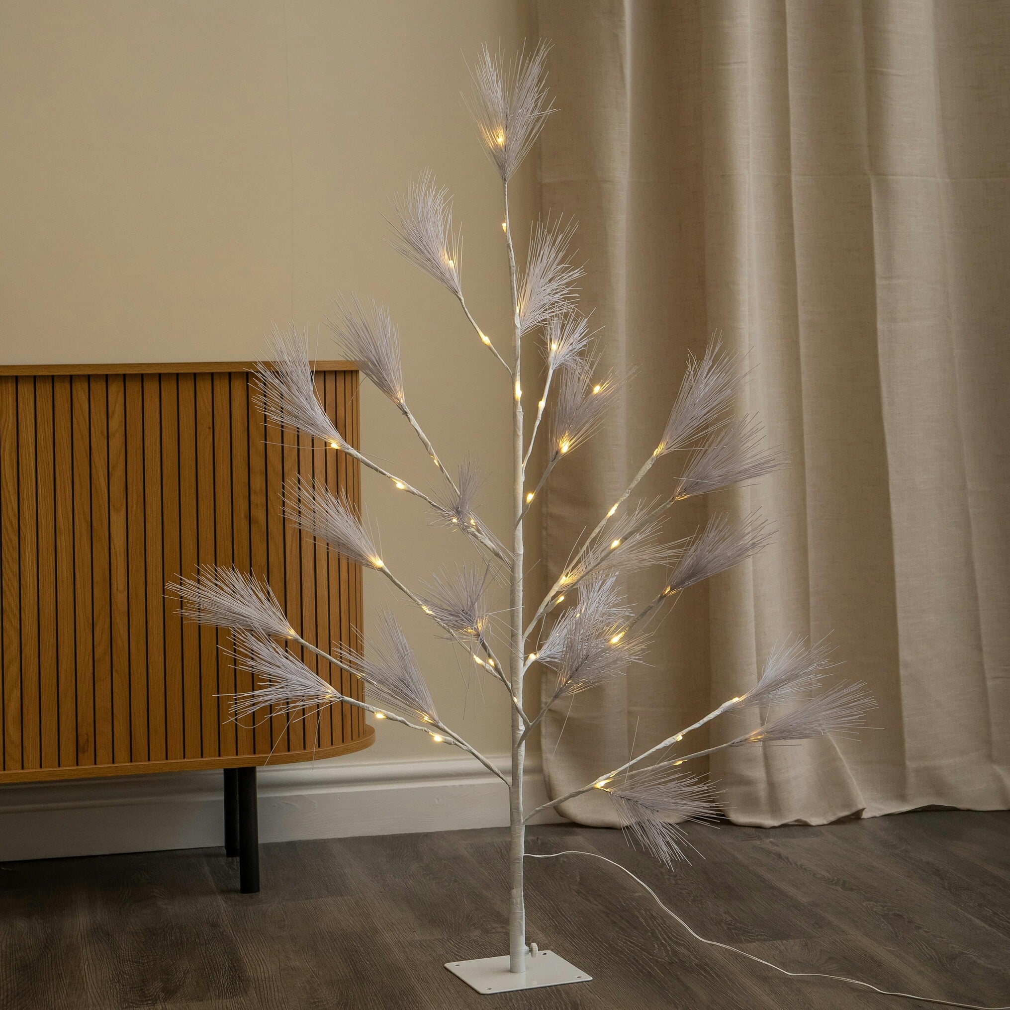 Rackhams Light/White 4Ft (1.2M) Up Feather Pine Christmas Tree With Warm Leds