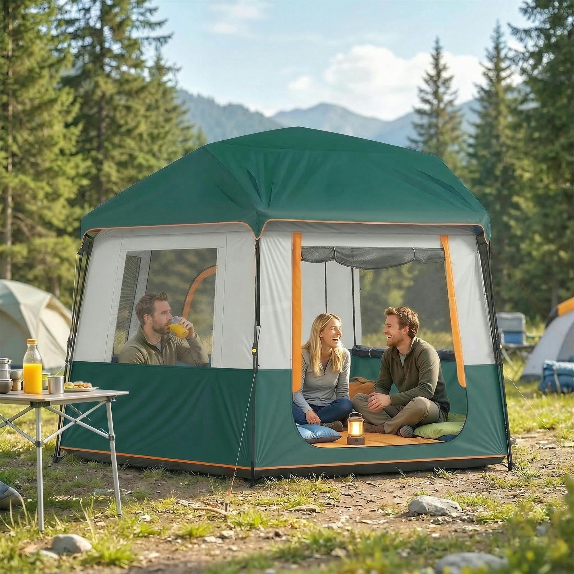 Outsunny Green Camping Tent 3000Mm Waterproof 4-6 Person